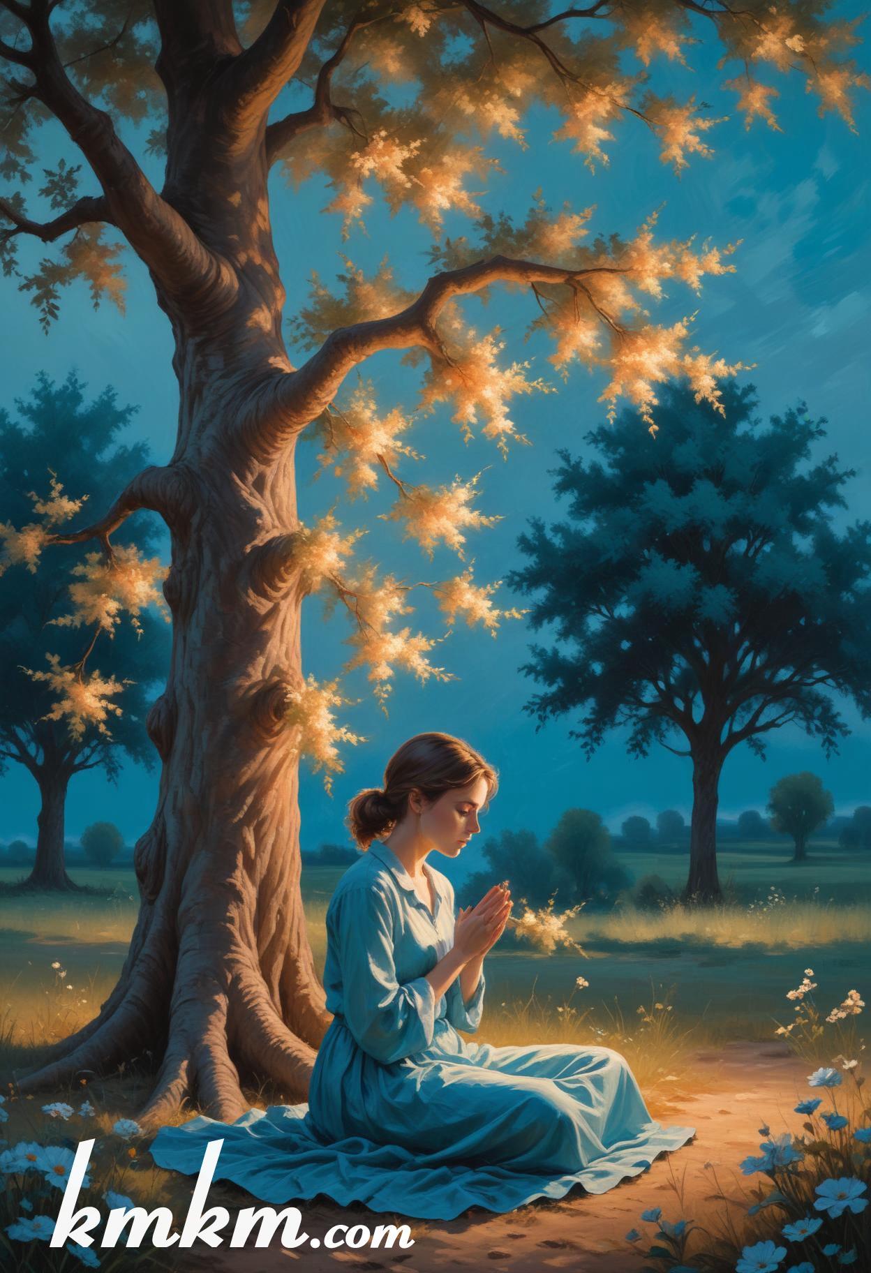 Praying girl figure portrait drawing 03