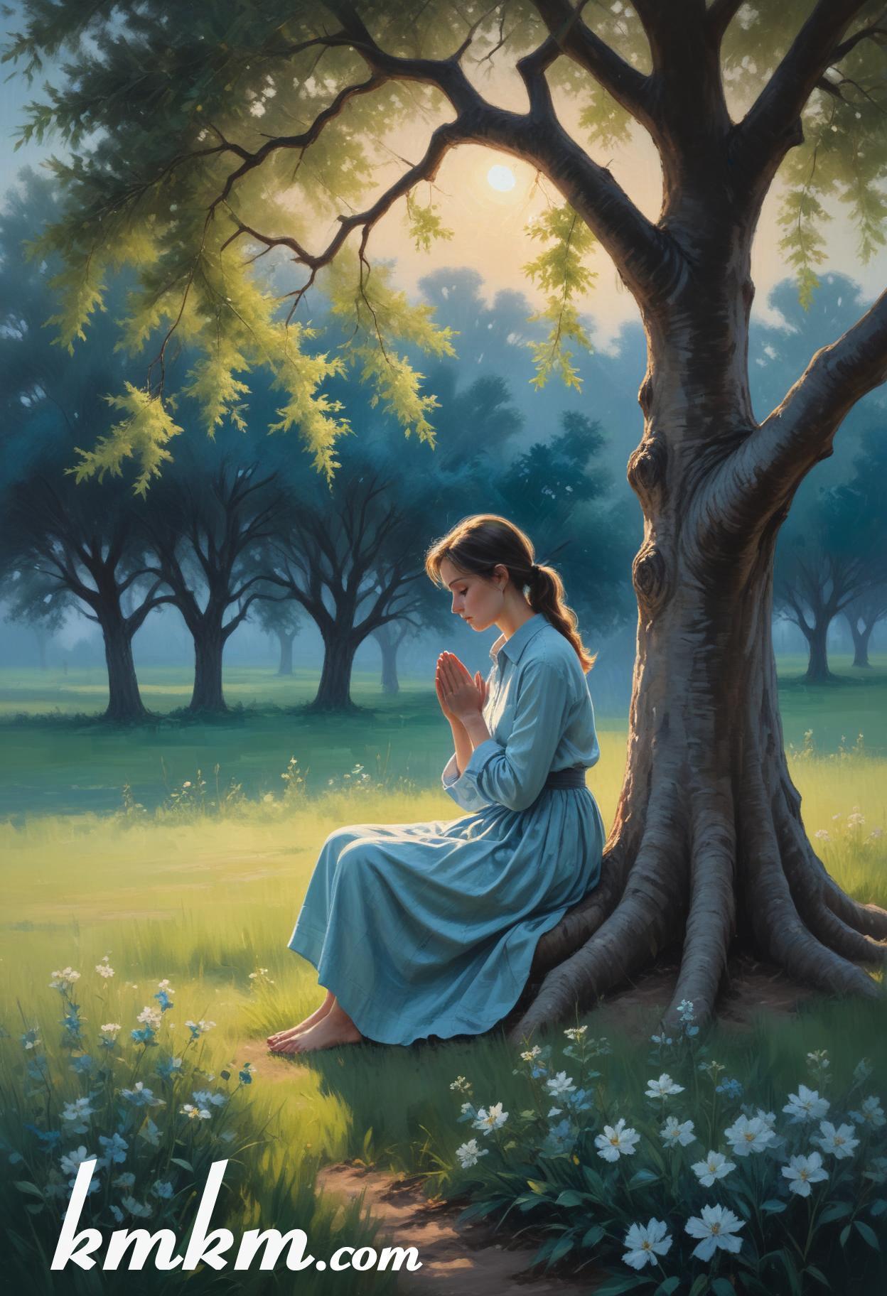 Praying girl figure portrait drawing 04