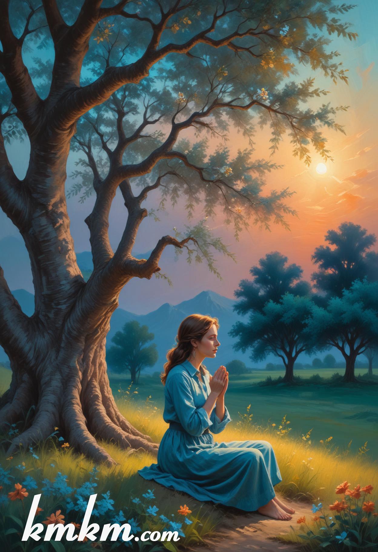 Praying girl figure portrait drawing 06