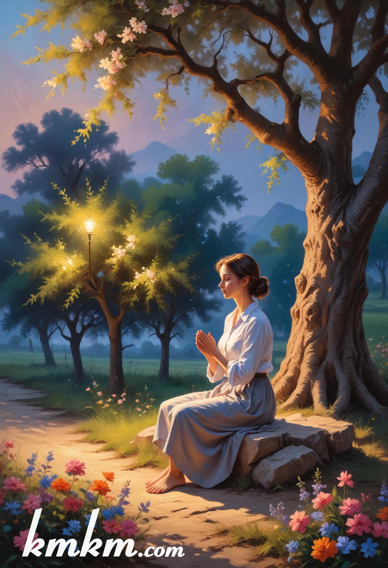 Praying girl figure portrait drawing 07