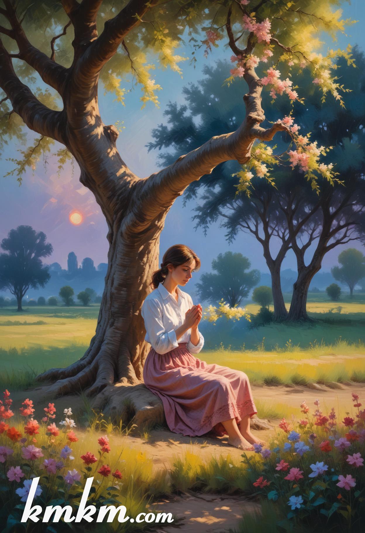 Praying girl figure portrait drawing 08