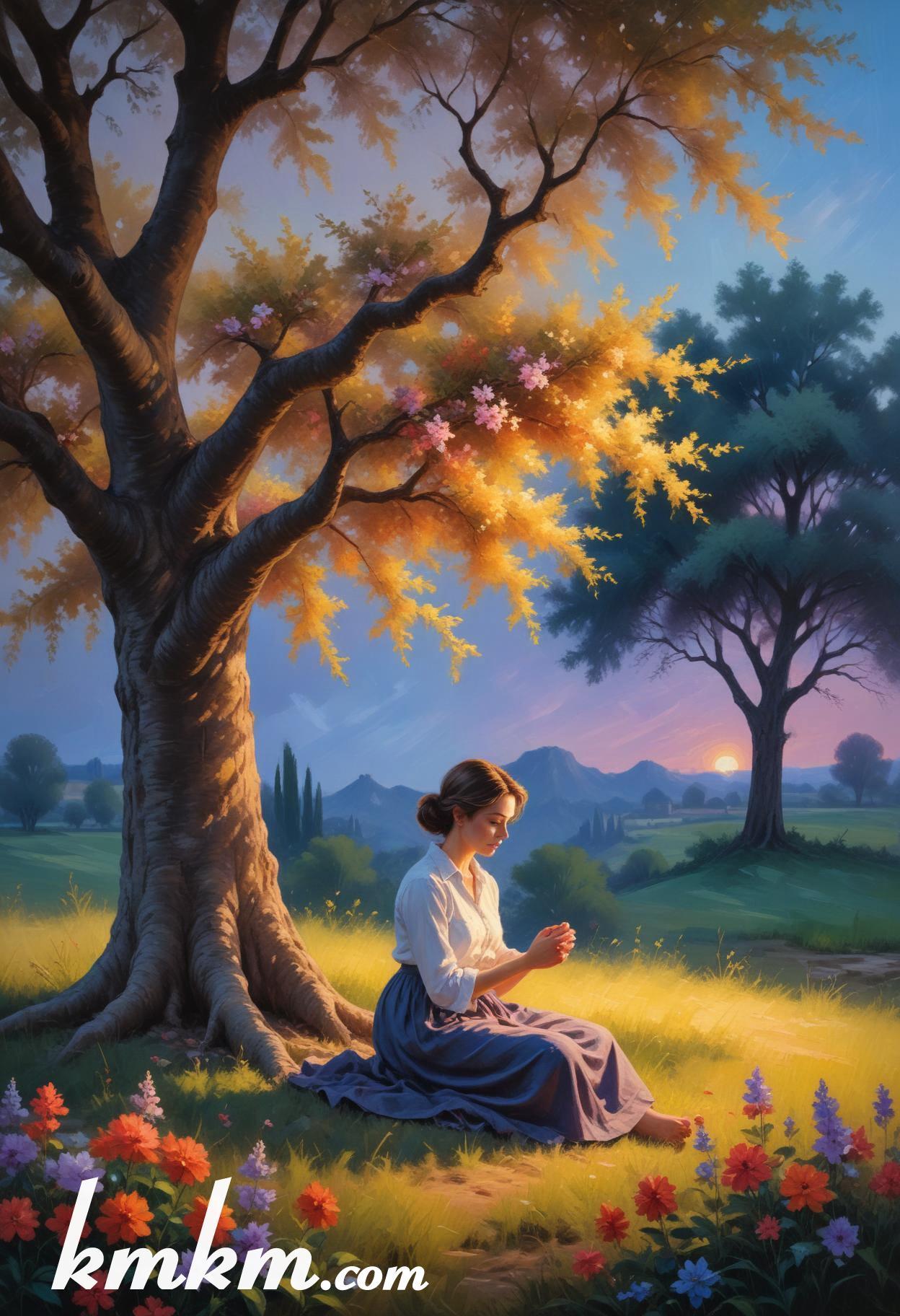 Praying girl figure portrait drawing 09