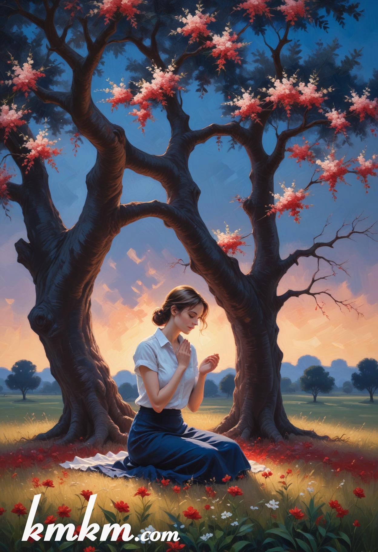 Praying girl figure portrait drawing 12