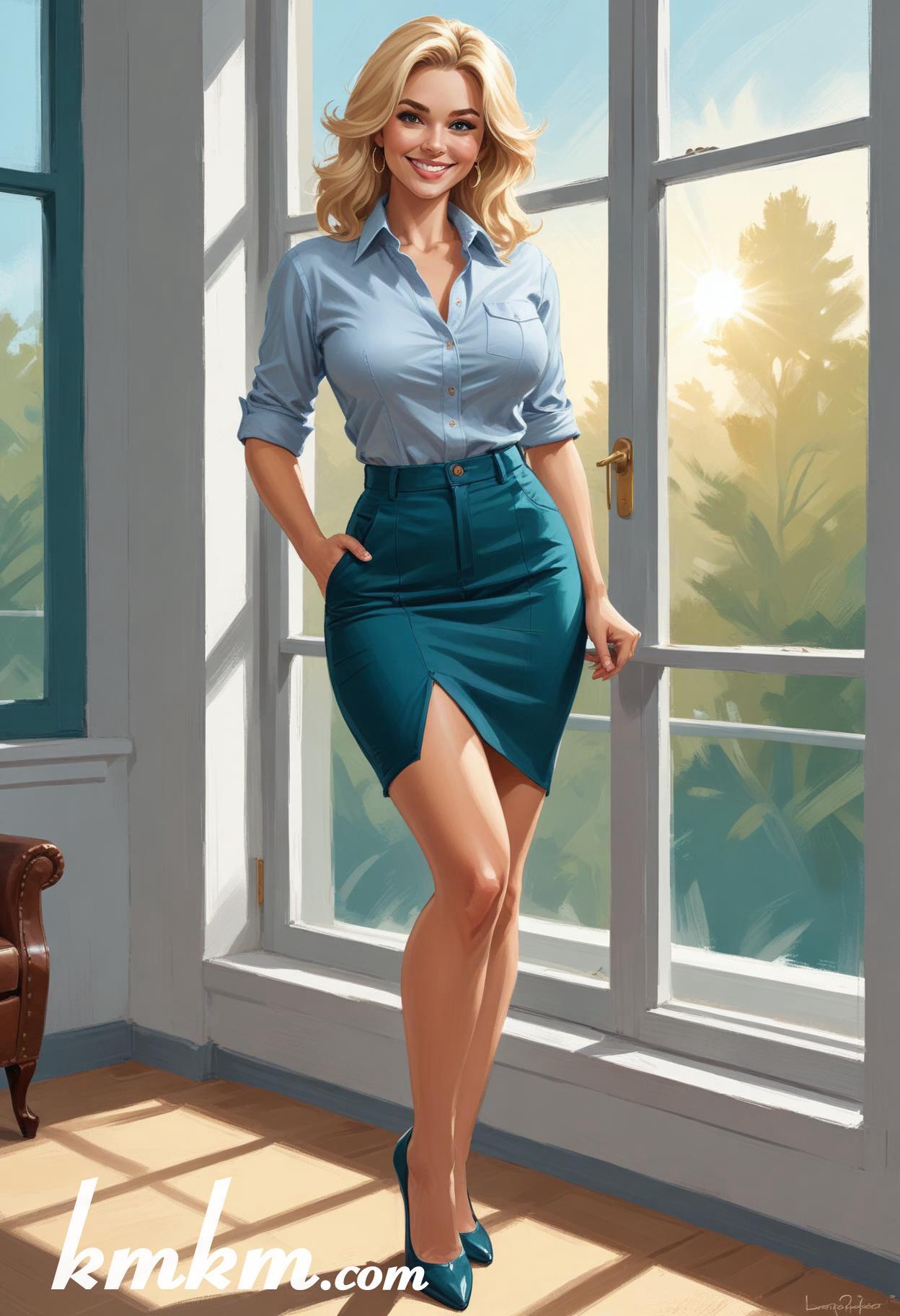 Teal businesswoman outfits figure portrait drawing 01