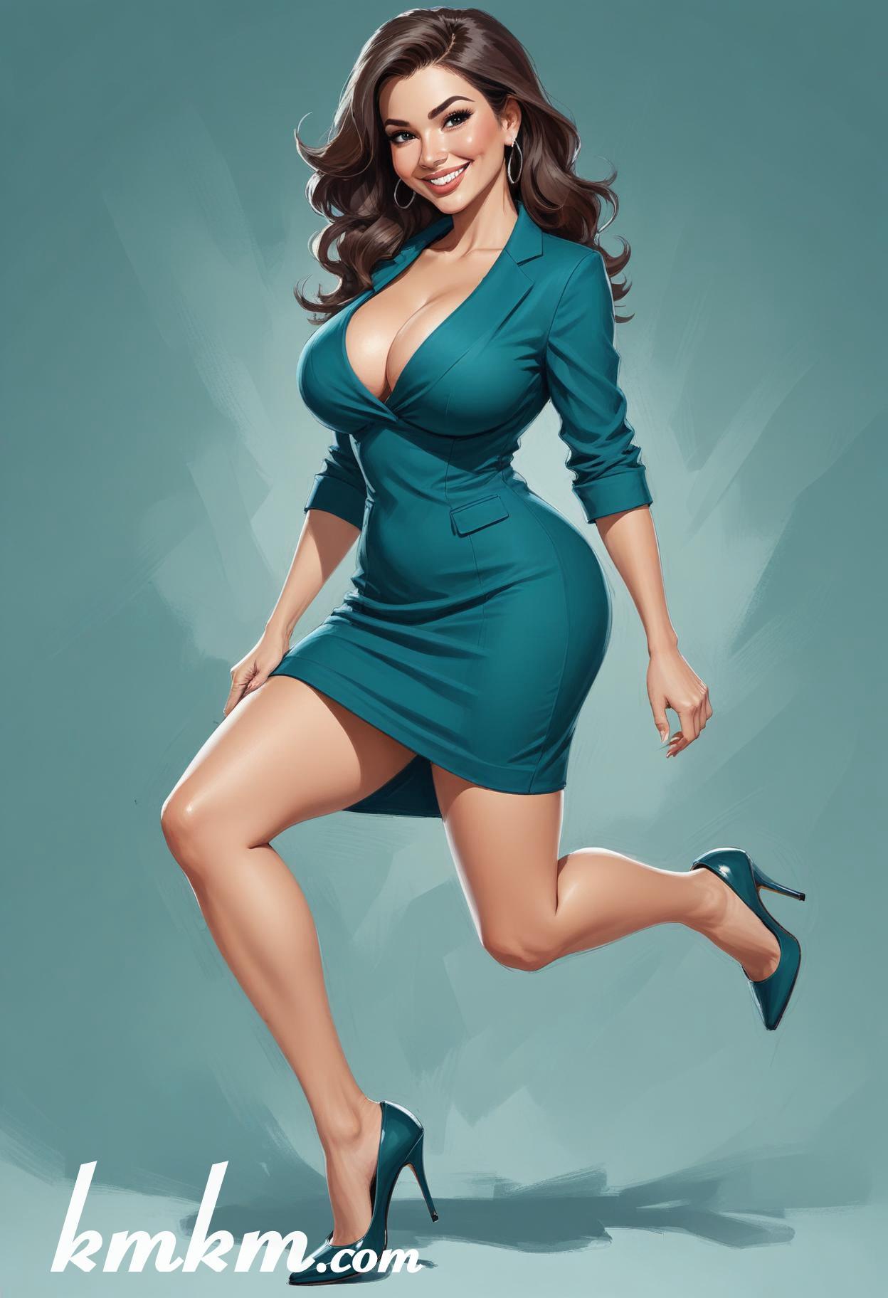 Teal businesswoman outfits figure portrait drawing 08