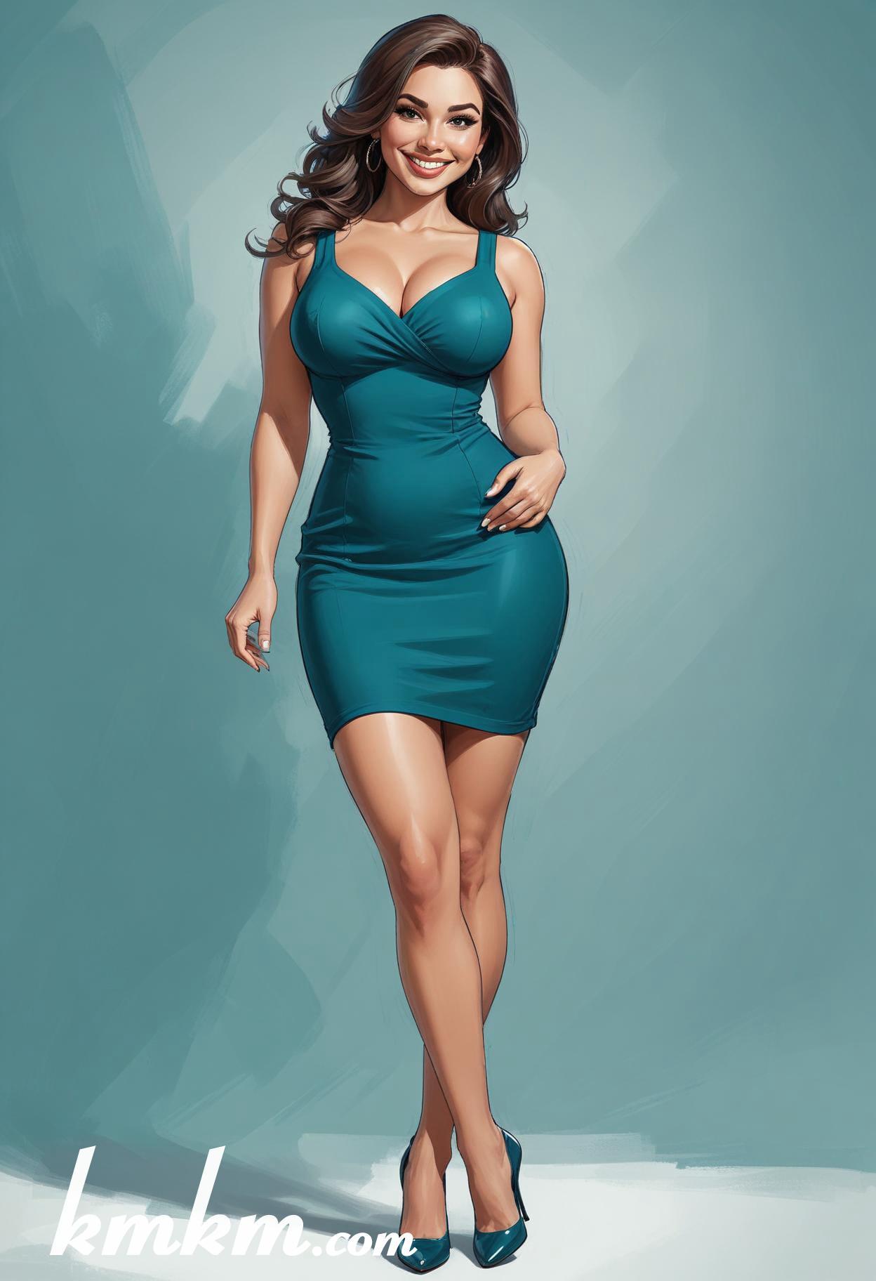 Teal businesswoman outfits figure portrait drawing 09
