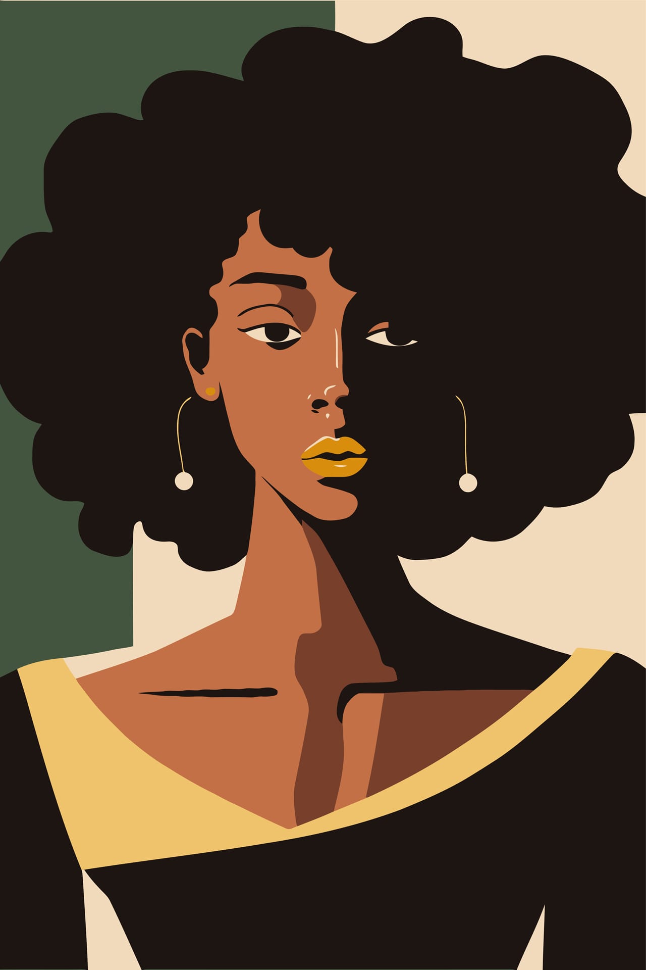 Black african american woman with curly hair wall art matisse style