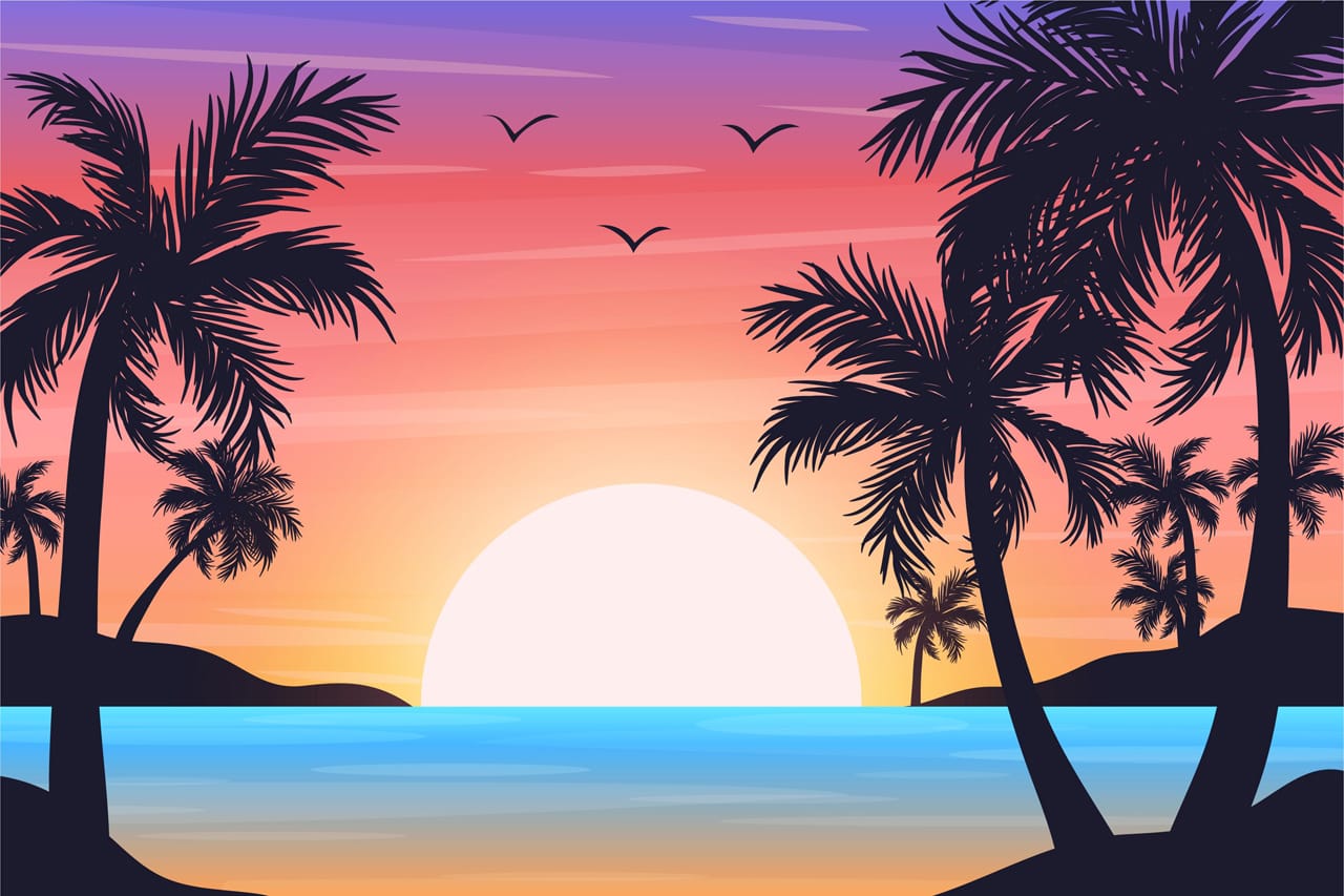 Beach clipart multicolored palm silhouettes wallpaper