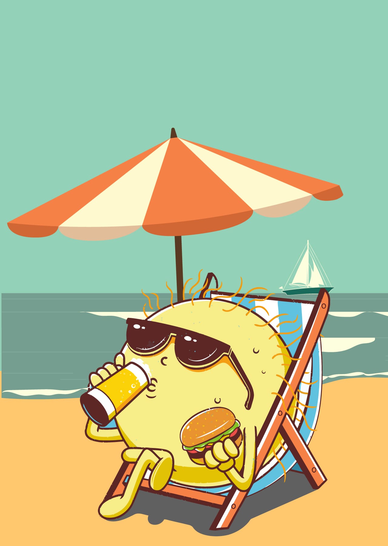 Beach clipart relax time summer cartoon image hand drawing sketch