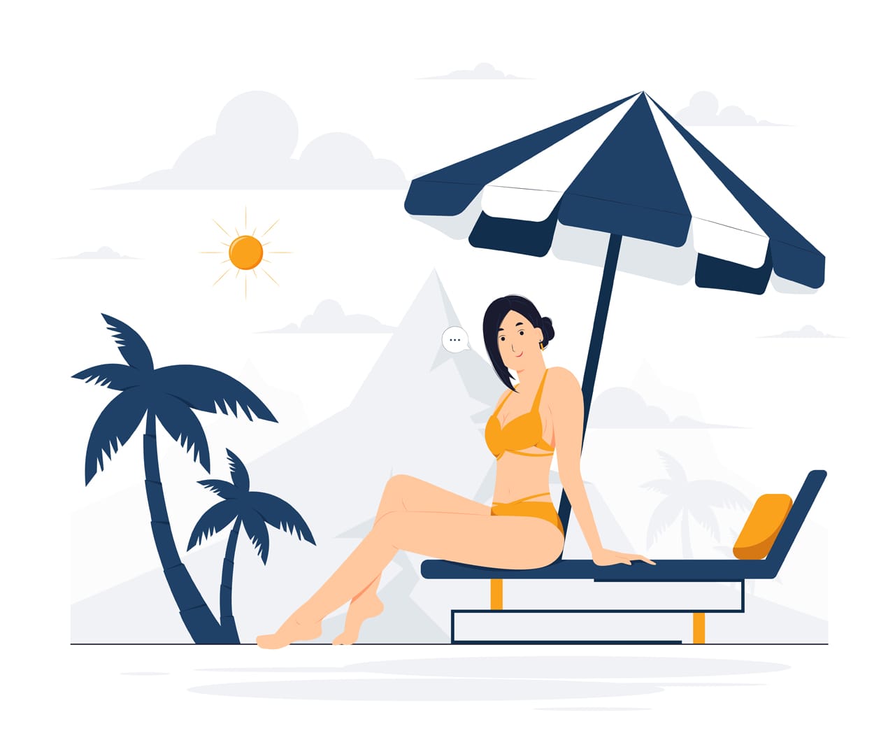 Beach clipart young beautiful woman sunbathing sea beach summer time flat cartoon style