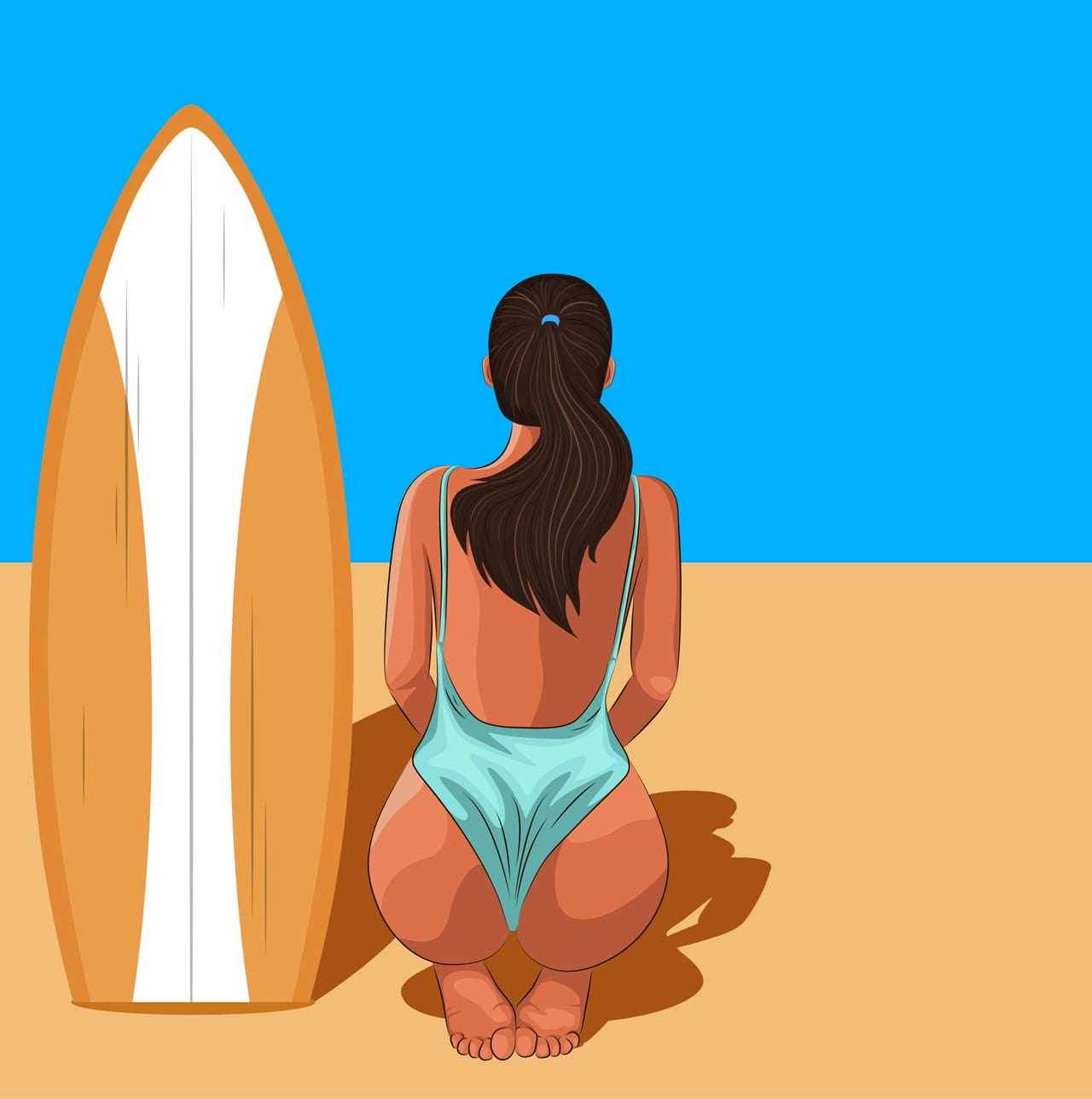 Beach clipart young surfer girl swimsuit with surfboard hand drawing sketch cartoon image