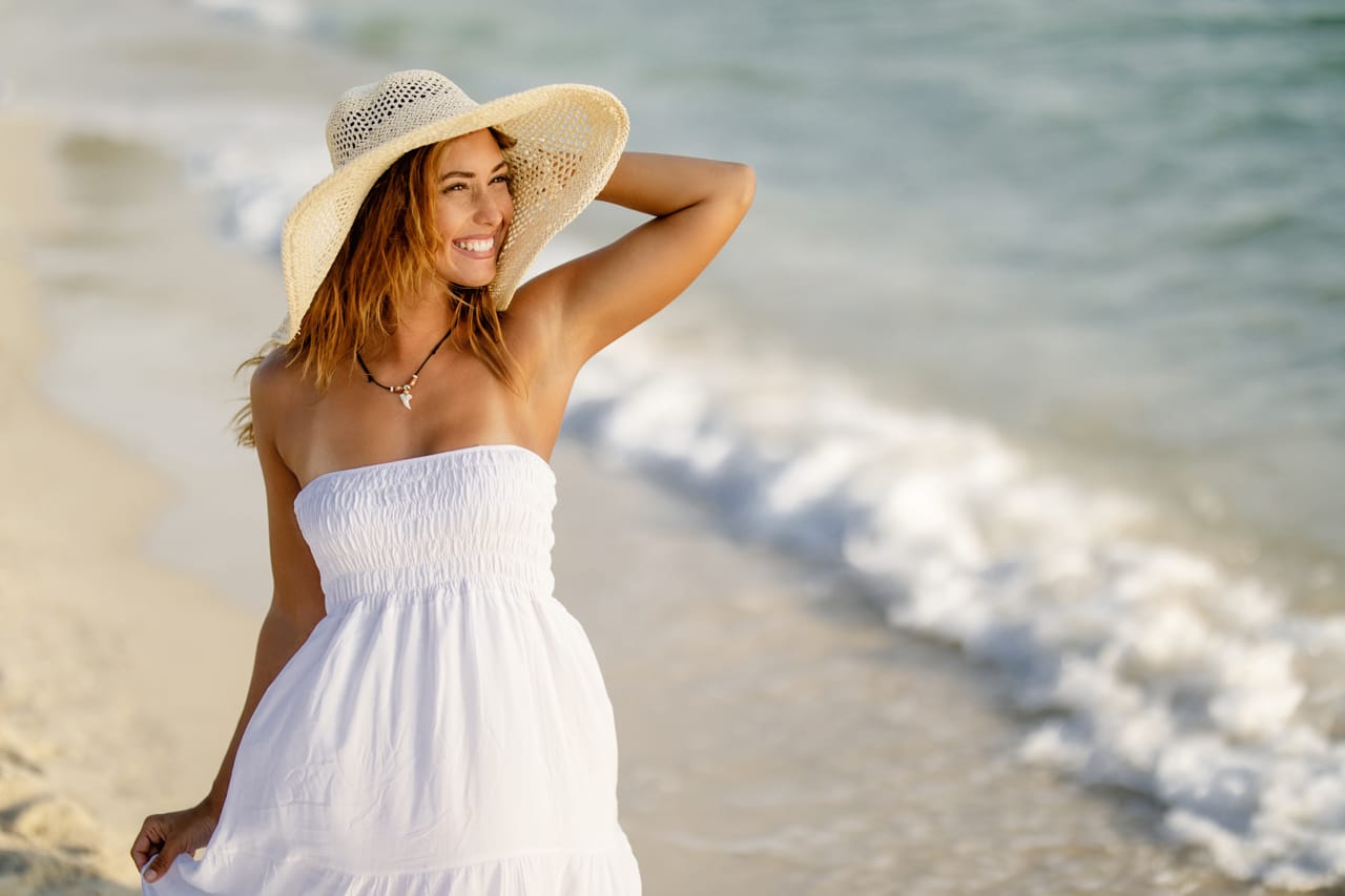 Related image young happy woman having fun while spending summer vacation beach