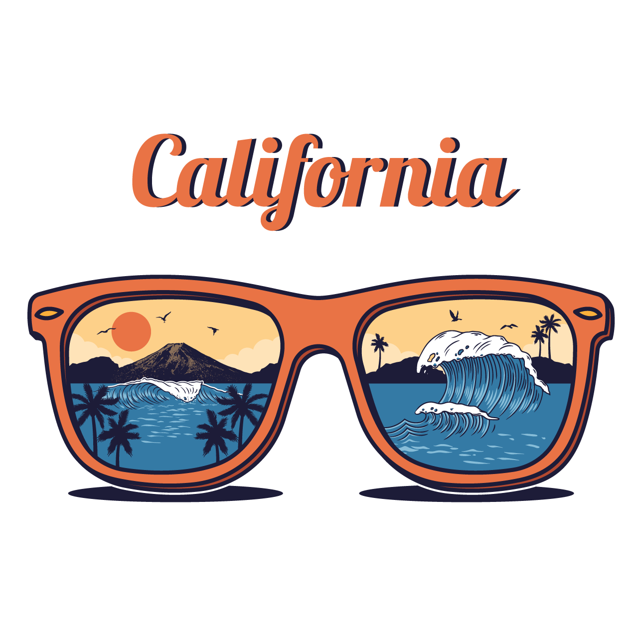 Sunglasses with summer ocean sea beach wave palm sunset mountain transparent background png