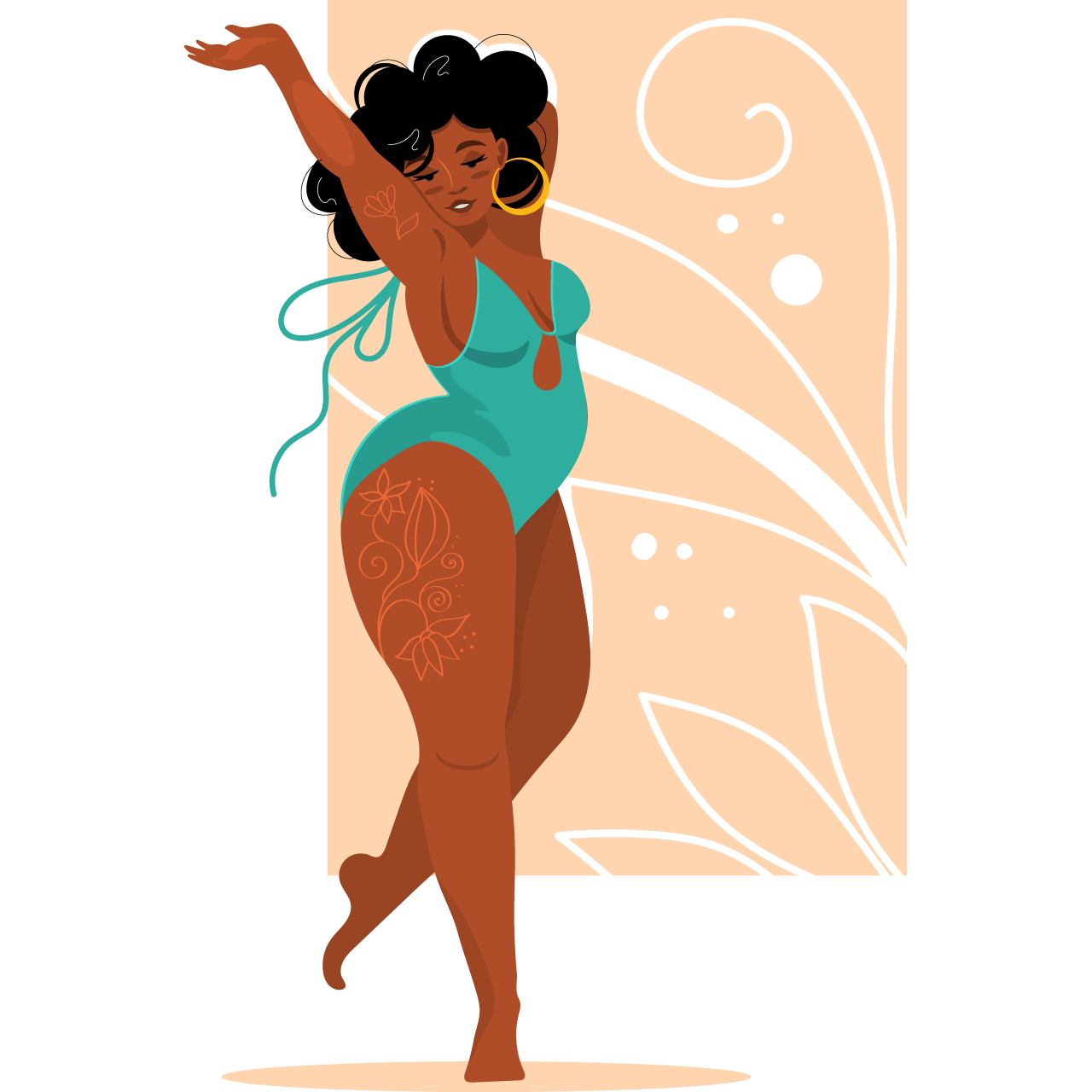 African american girl large sizes poses swimsuit body positive