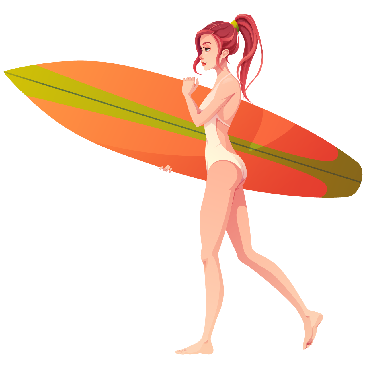 Bikini clipart girl with surfboard summer beach illustration girl doing outdoor activities
