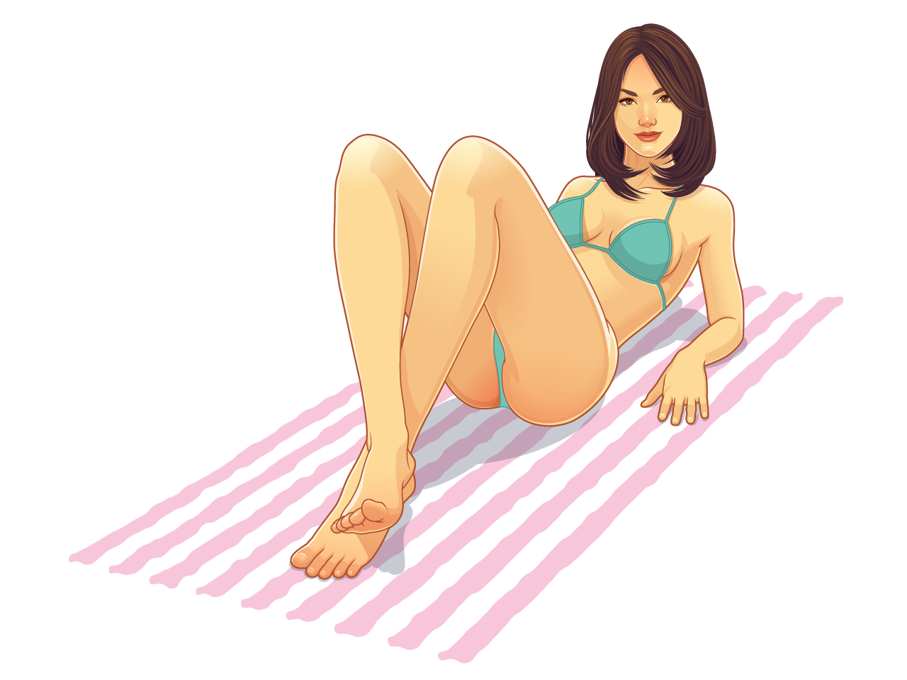 Bikini girl laying beach towel cartoon illustration image hand drawing sketch
