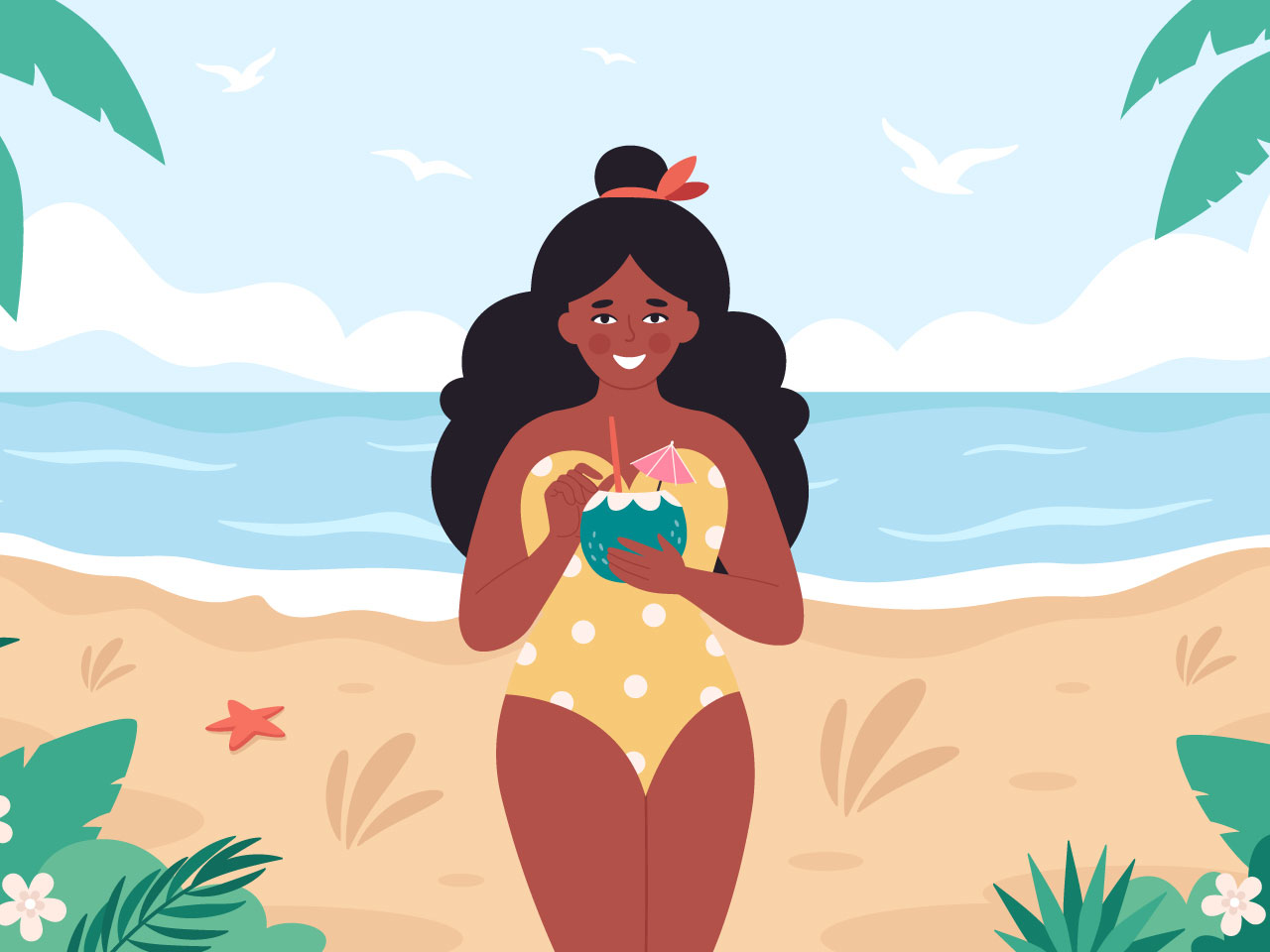 Black woman with summer cocktail hello summer vacation summertime summer party