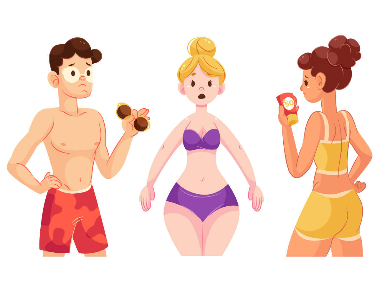 Cartoon people with sunburn pack transparent background png