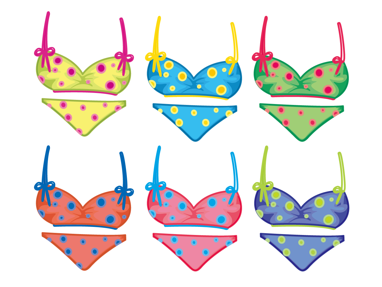 Colorful dotted bikinis cartoon illustration image hand drawing sketch