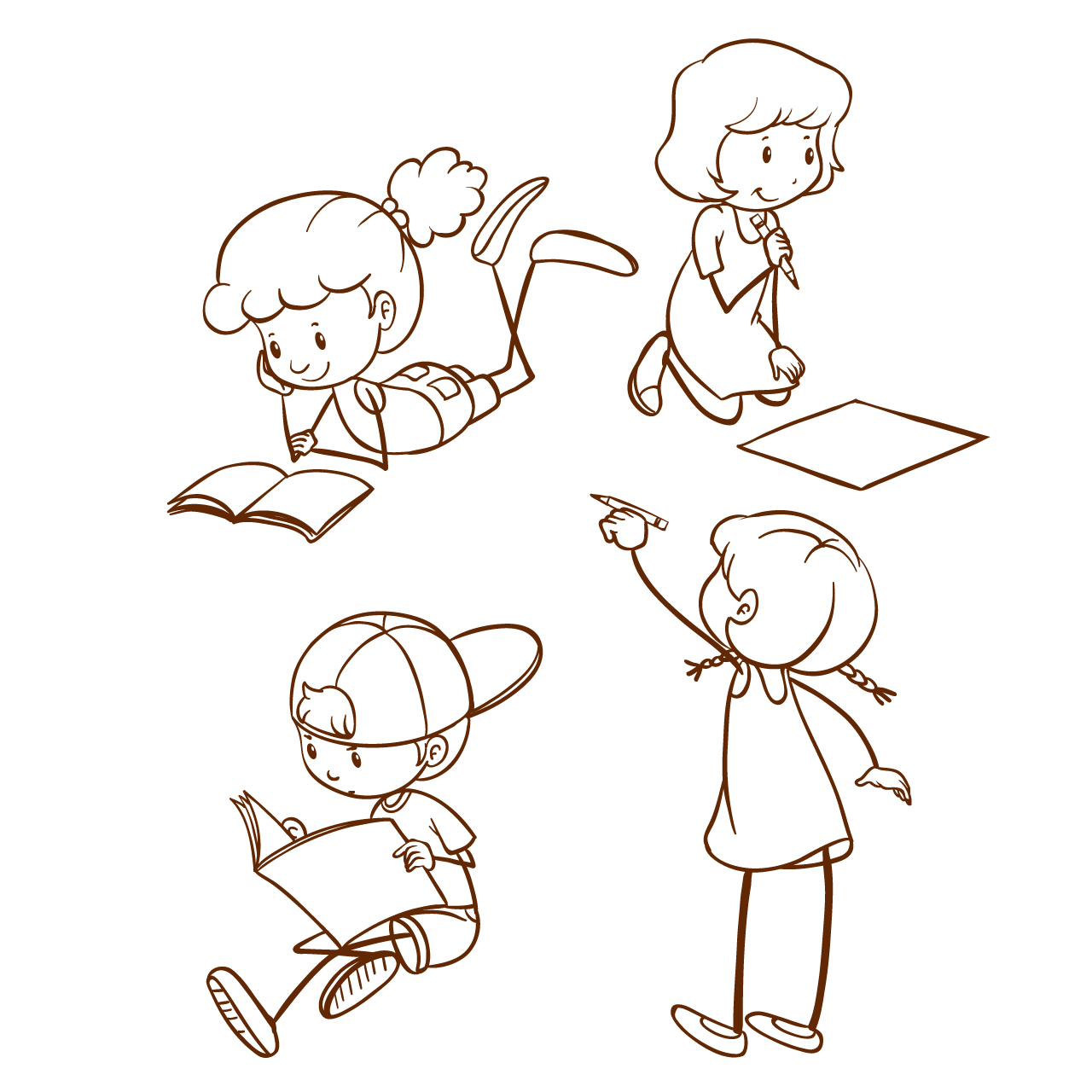 Book clipart simple sketch students reading writing hand drawing sketch