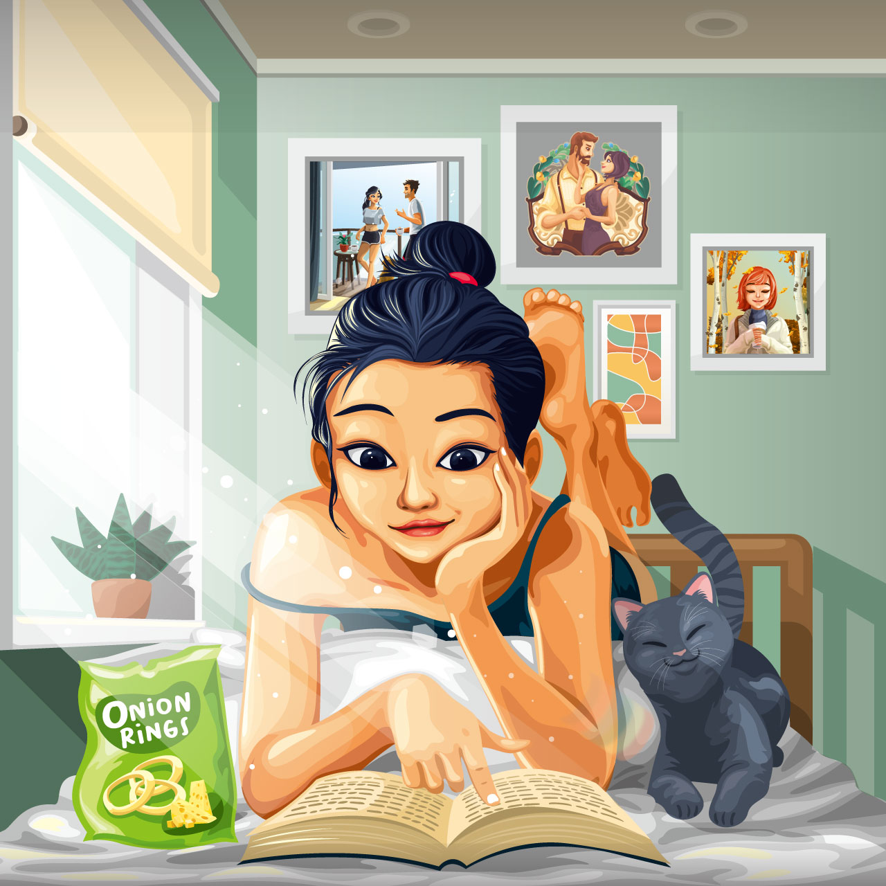 Girl reading book clipart cartoon illustration image