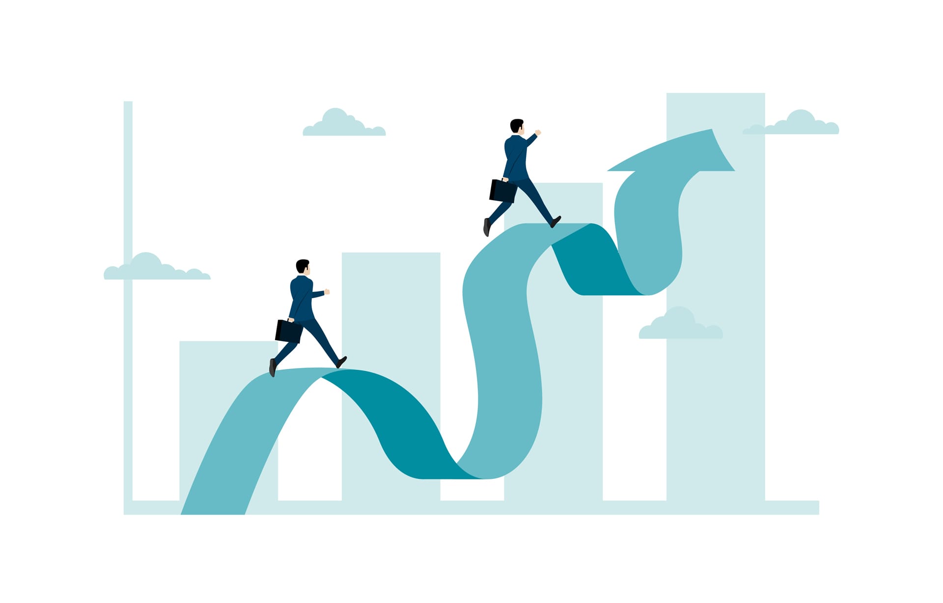 Business vision target businesswoman holding telescope standing top box success