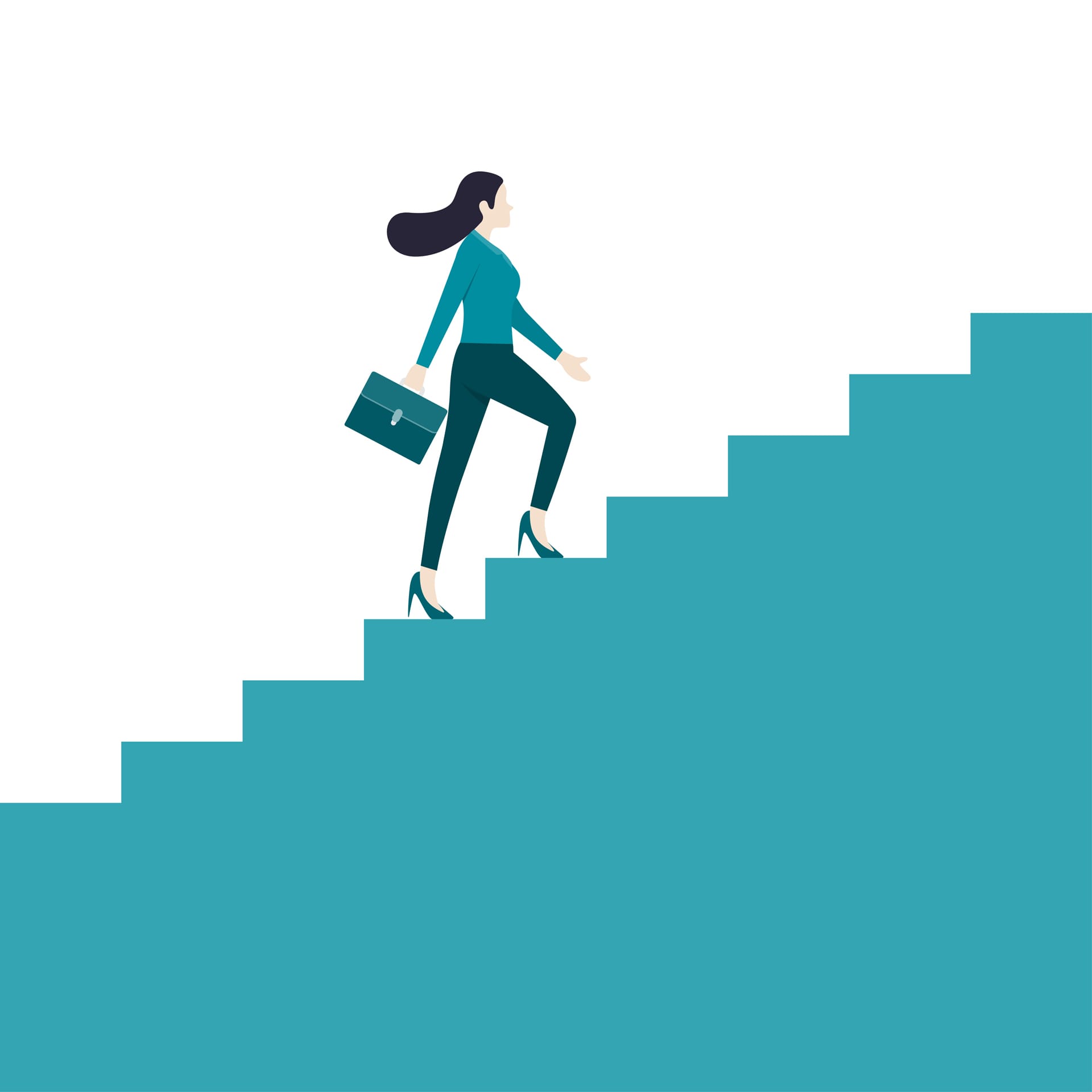 Businesswoman walking up top stair success vision leadership business concept