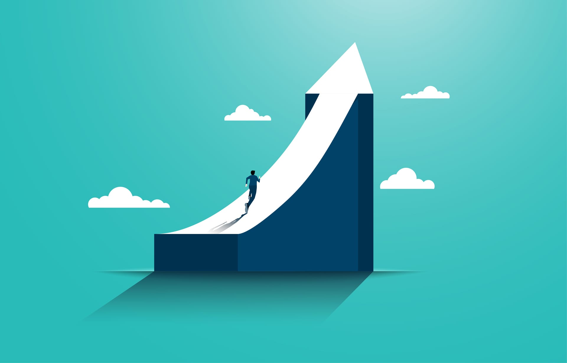 Leadership reach business success businessman running top graph business concept