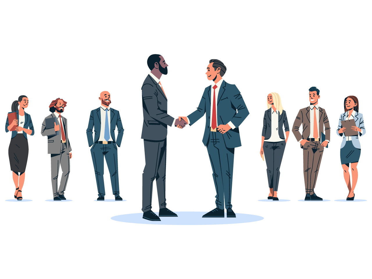 Businessmen handshake agreement concept mix race business men team leader hand shake international partnership communication