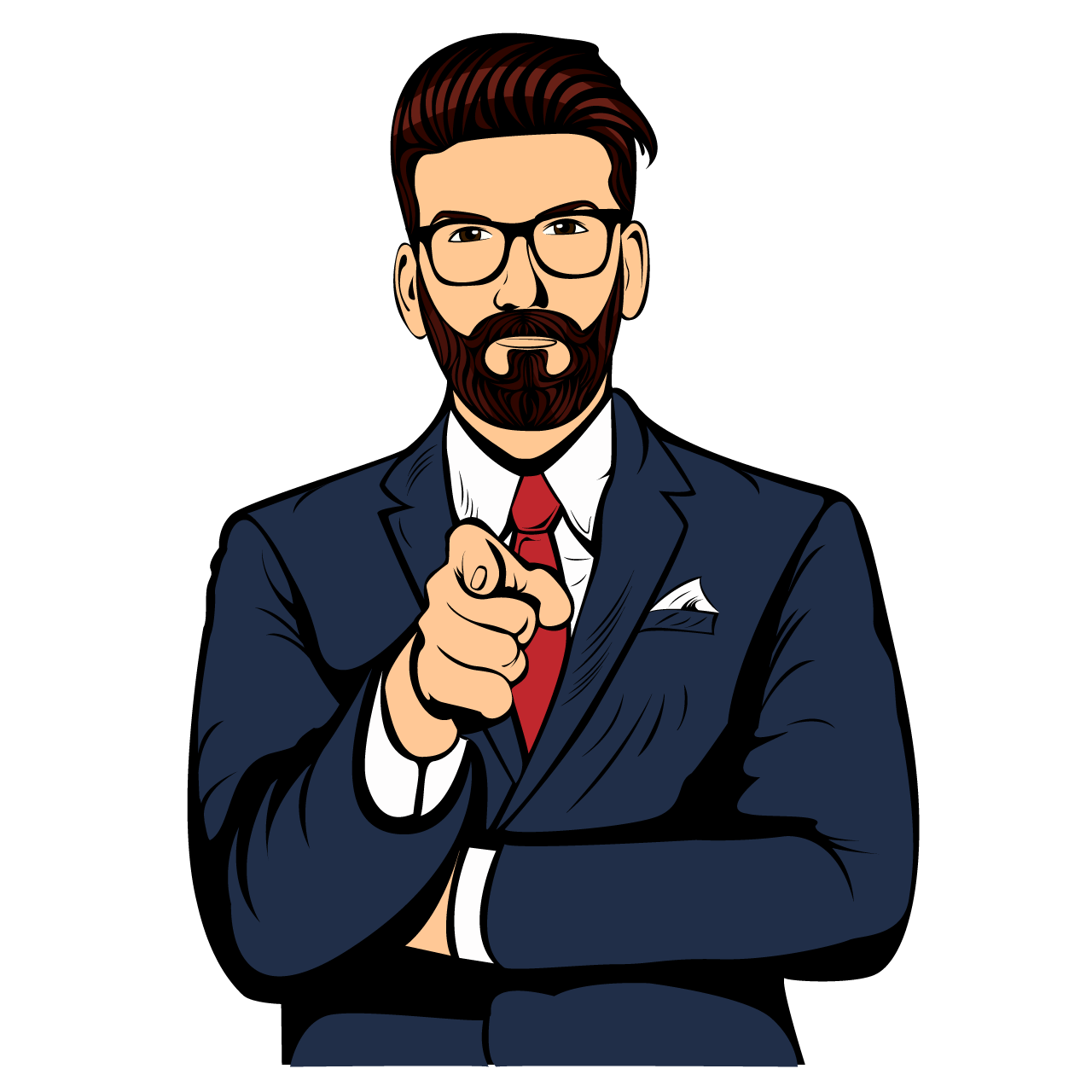 Wearing a blue suit and a red tie bearded hipster businessman cartoon image transparent background png