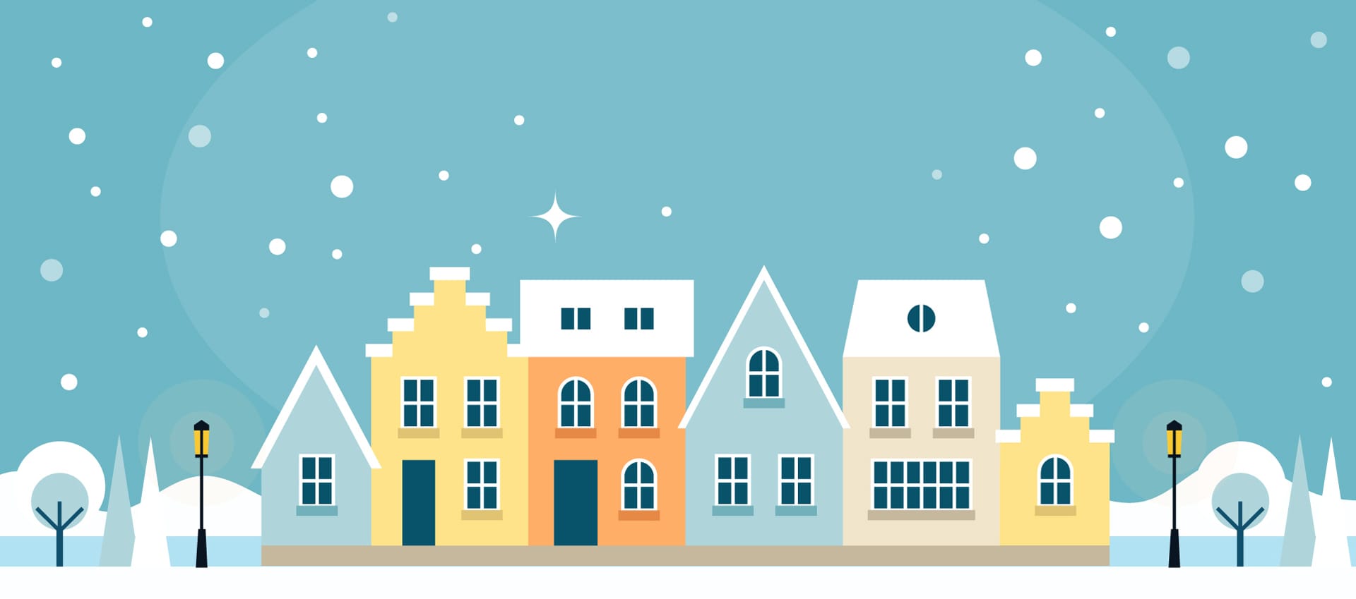 Banners flat style with christmas town image