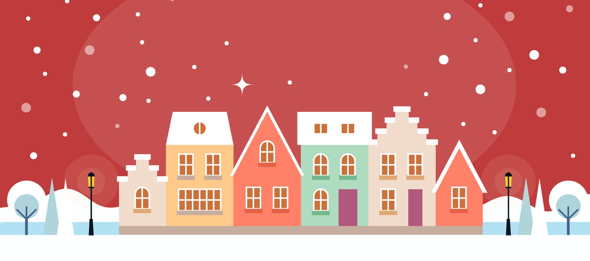 Banners flat style with christmas town picture