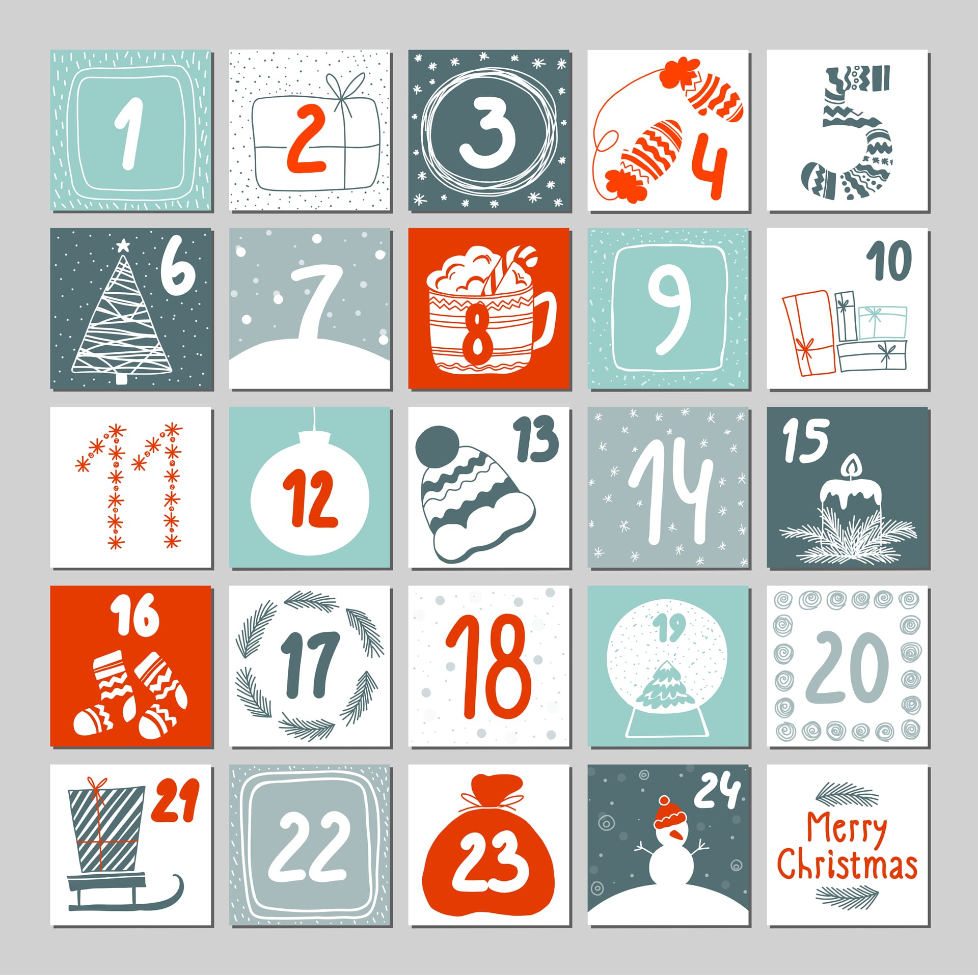Christmas advent calendar with hand drawn elements xmas poster