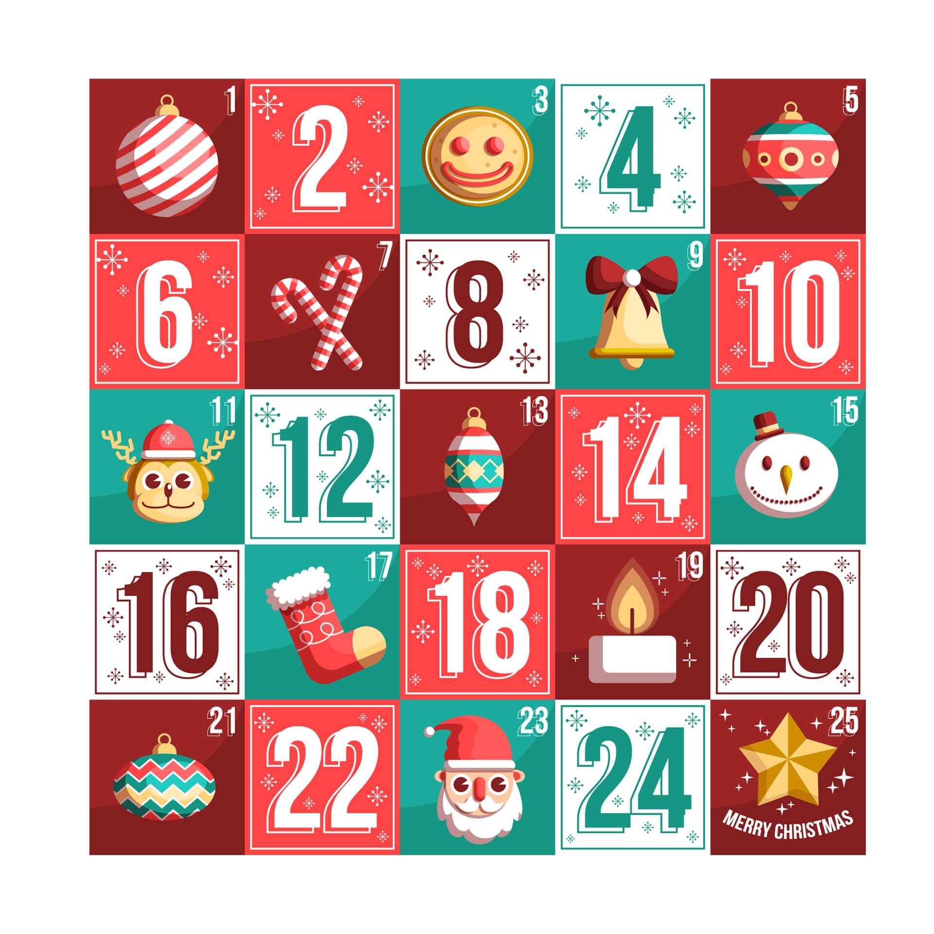 Flat design festive advent calendar
