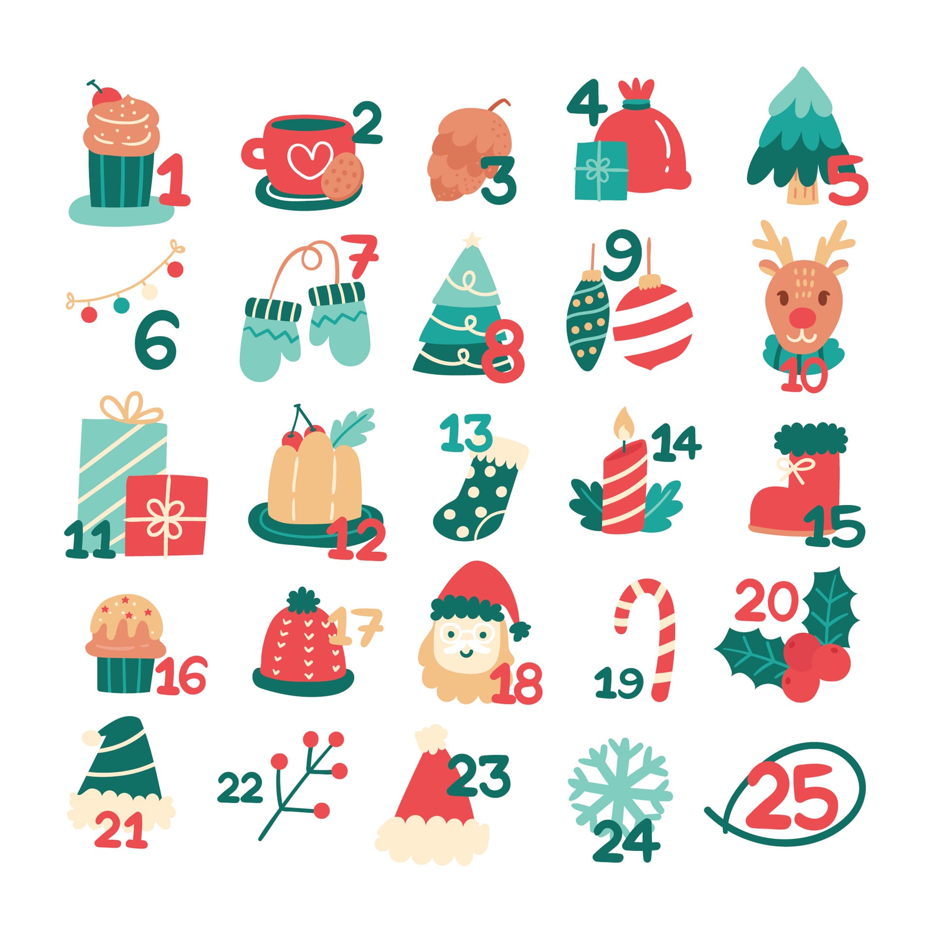 Hand drawn festive advent calendar