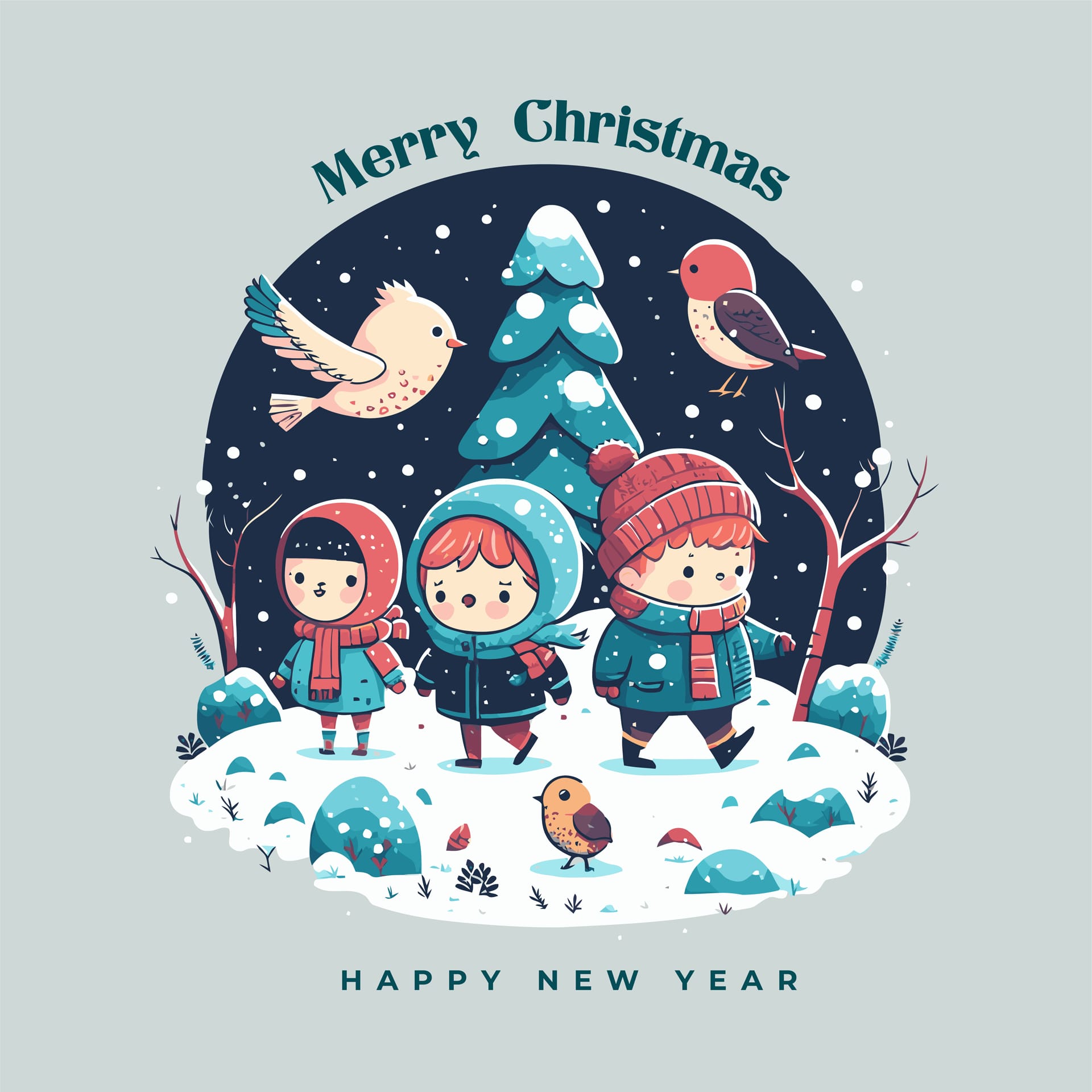 Christmas happy new year greetings card invitation banner flat image