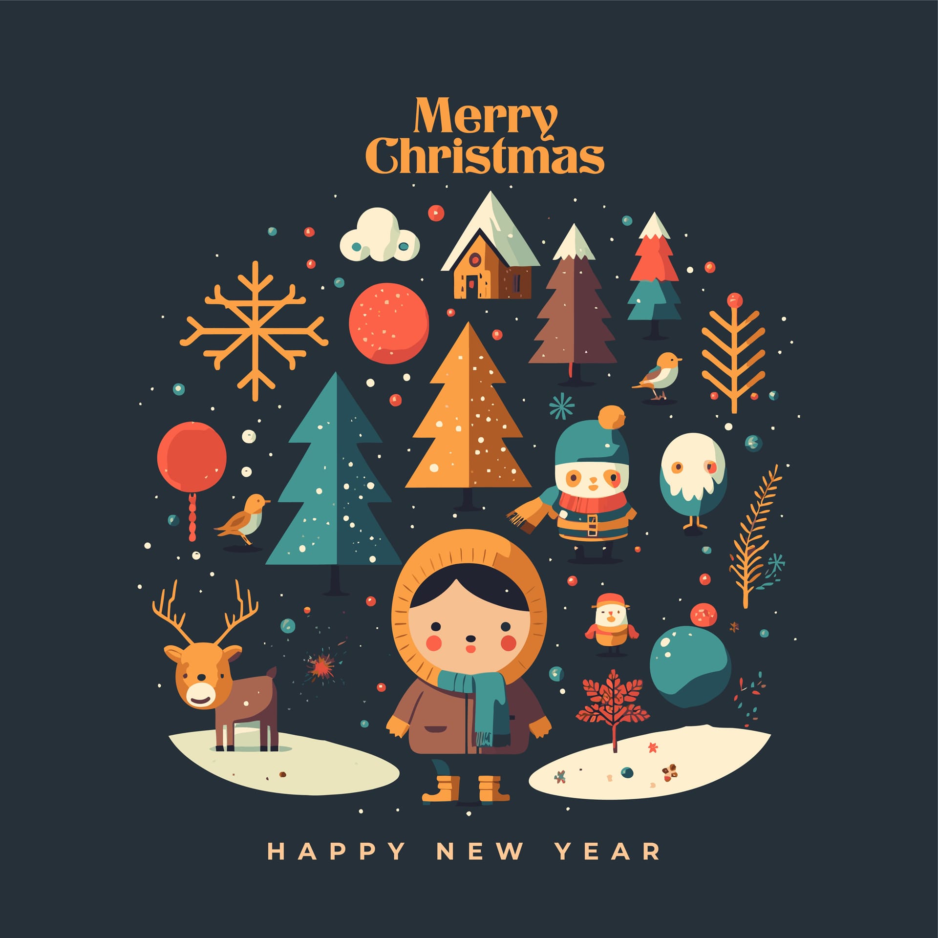 Christmas happy new year greetings card invitation banner flat picture