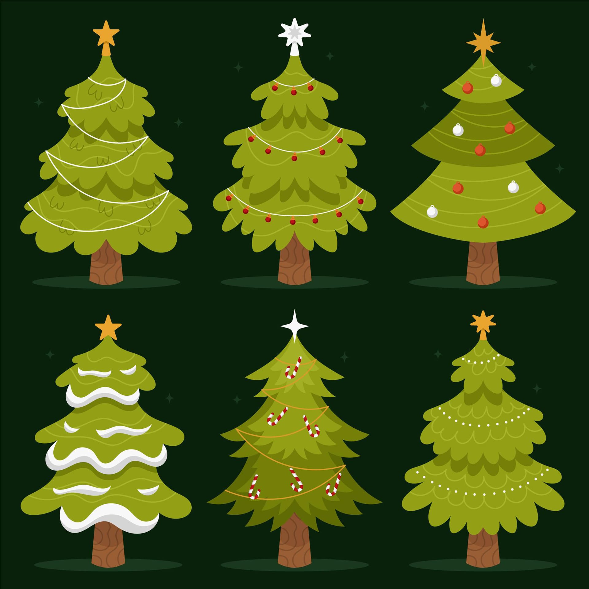 Hand drawn flat christmas trees collection excellent image