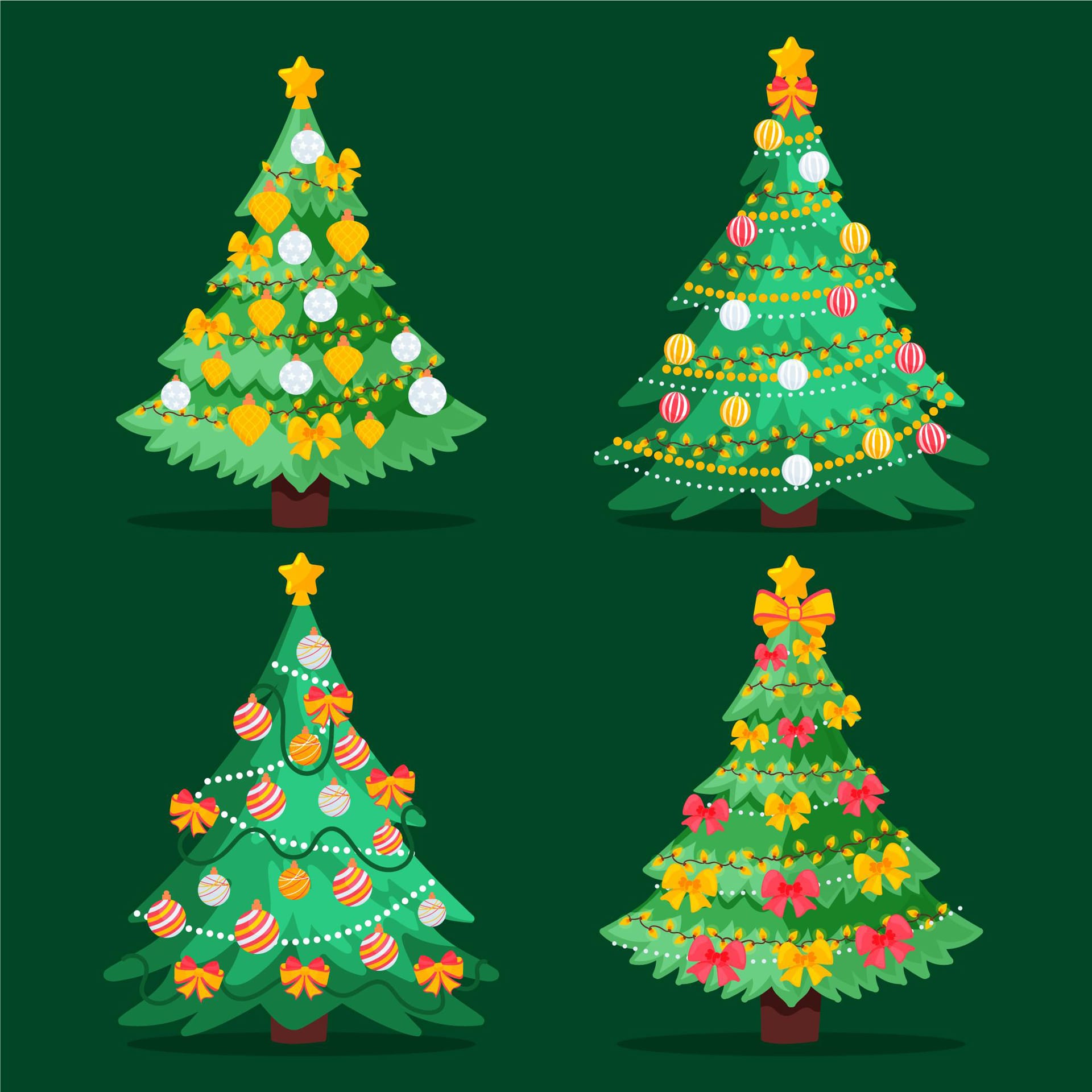 Hand drawn flat christmas trees collection picture