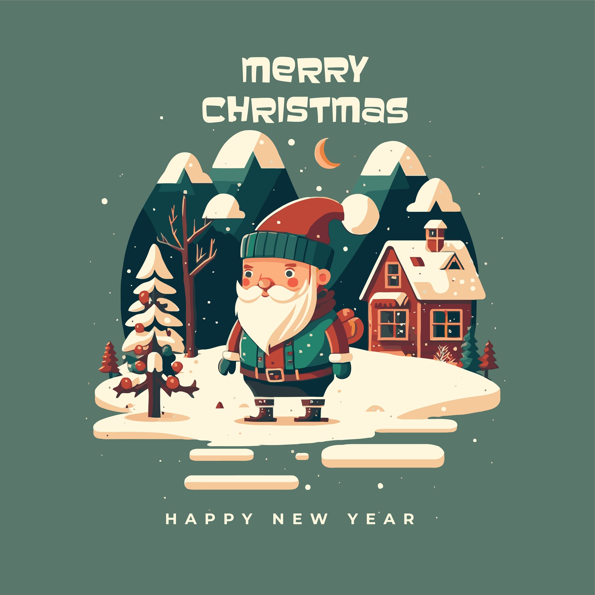 Merry christmas happy new year greetings card invitation banner flat