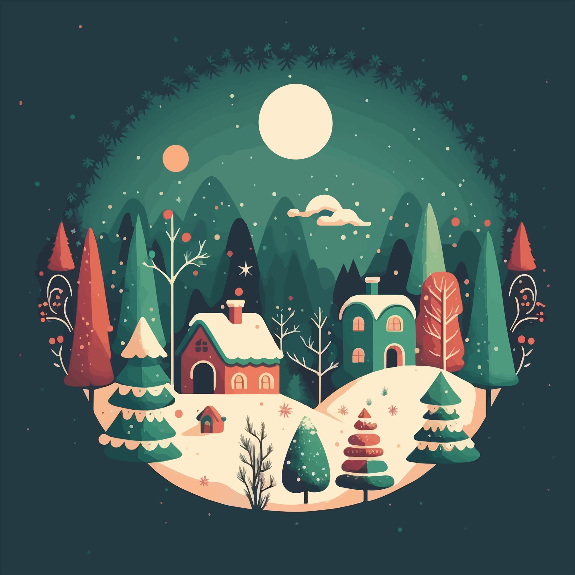 Winter christmas tree background flat color illustration image