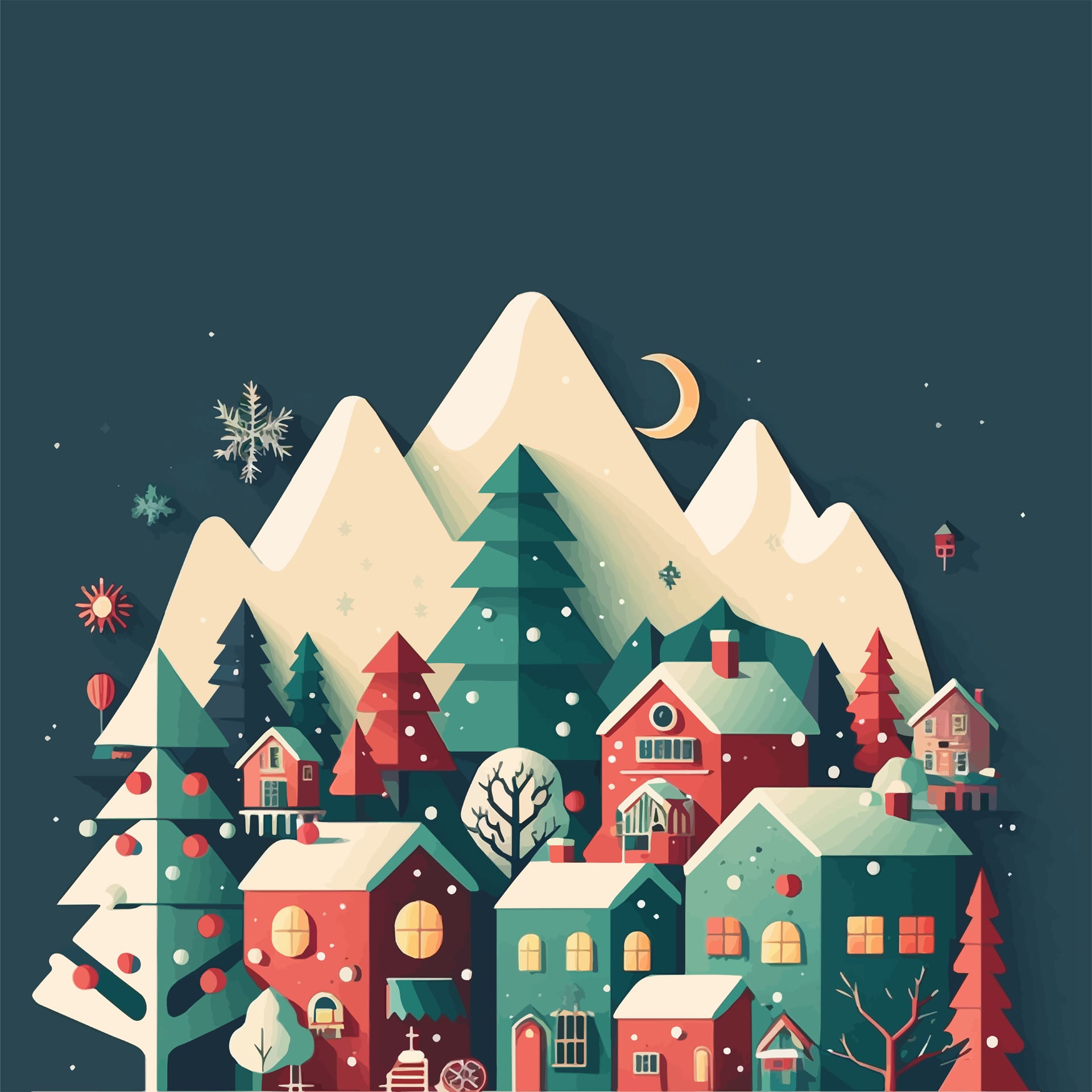 Winter christmas tree background flat color illustration picture