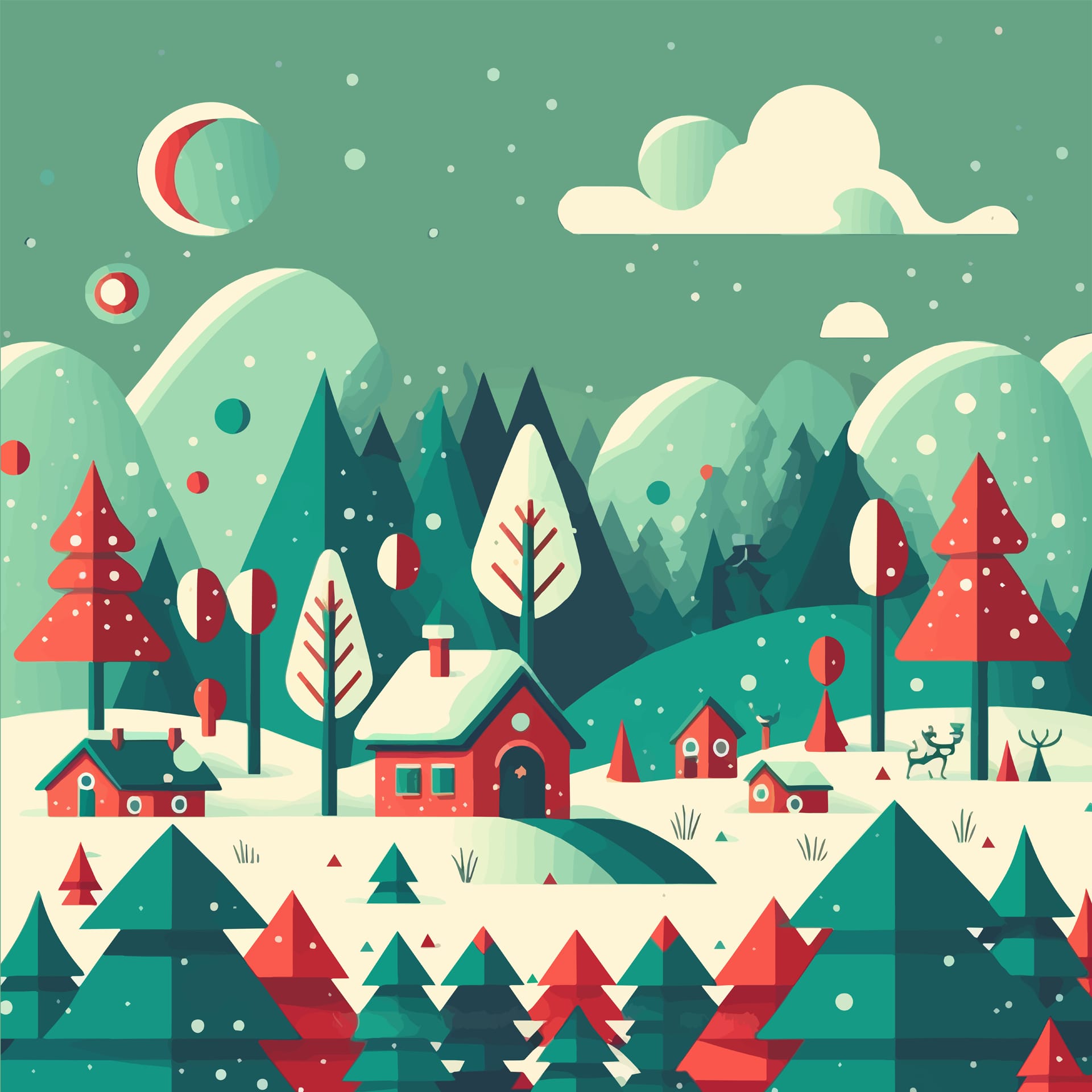 Winter christmas tree background flat color illustration