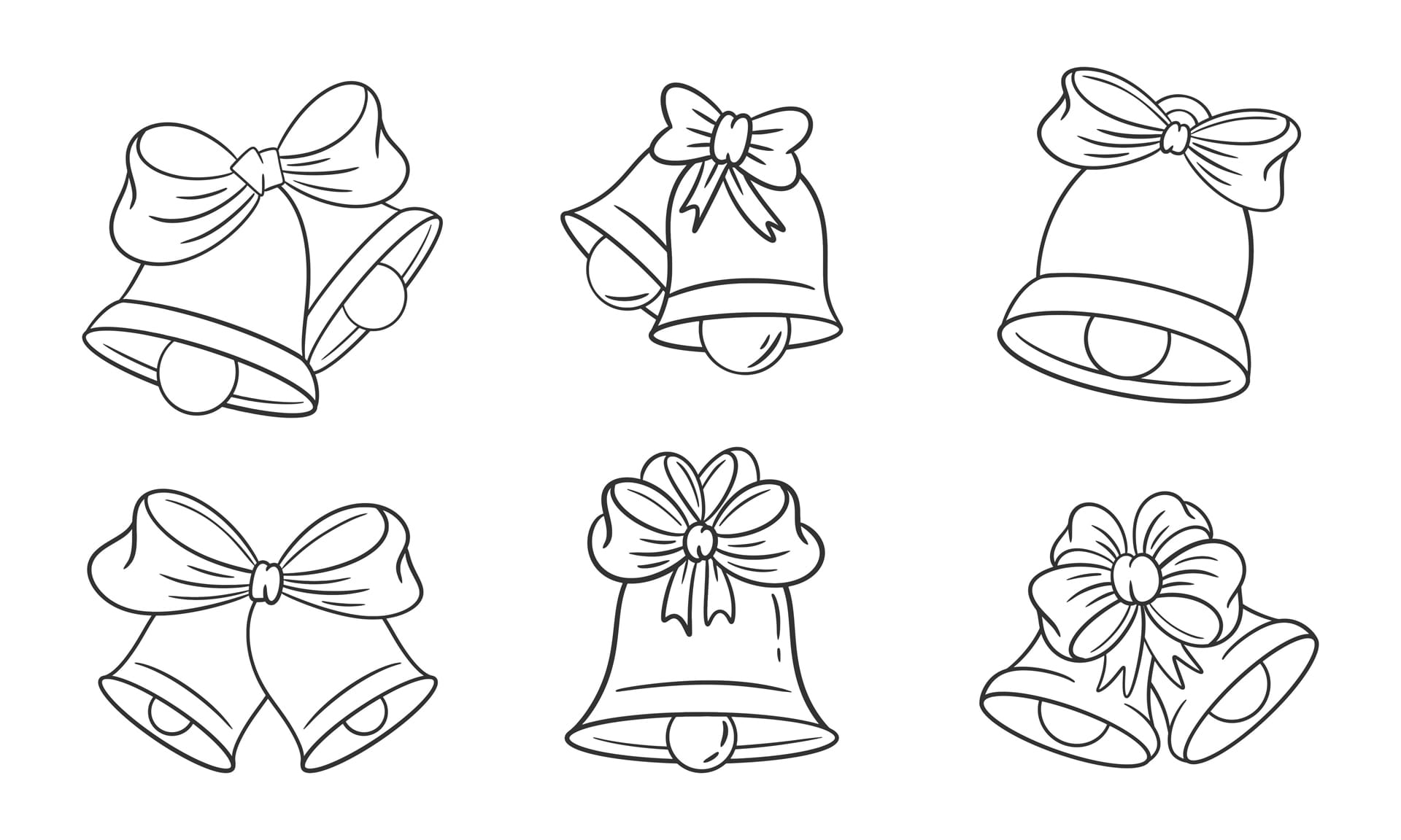 Bells bow ties christmas hand drawn christmas clipart black and white