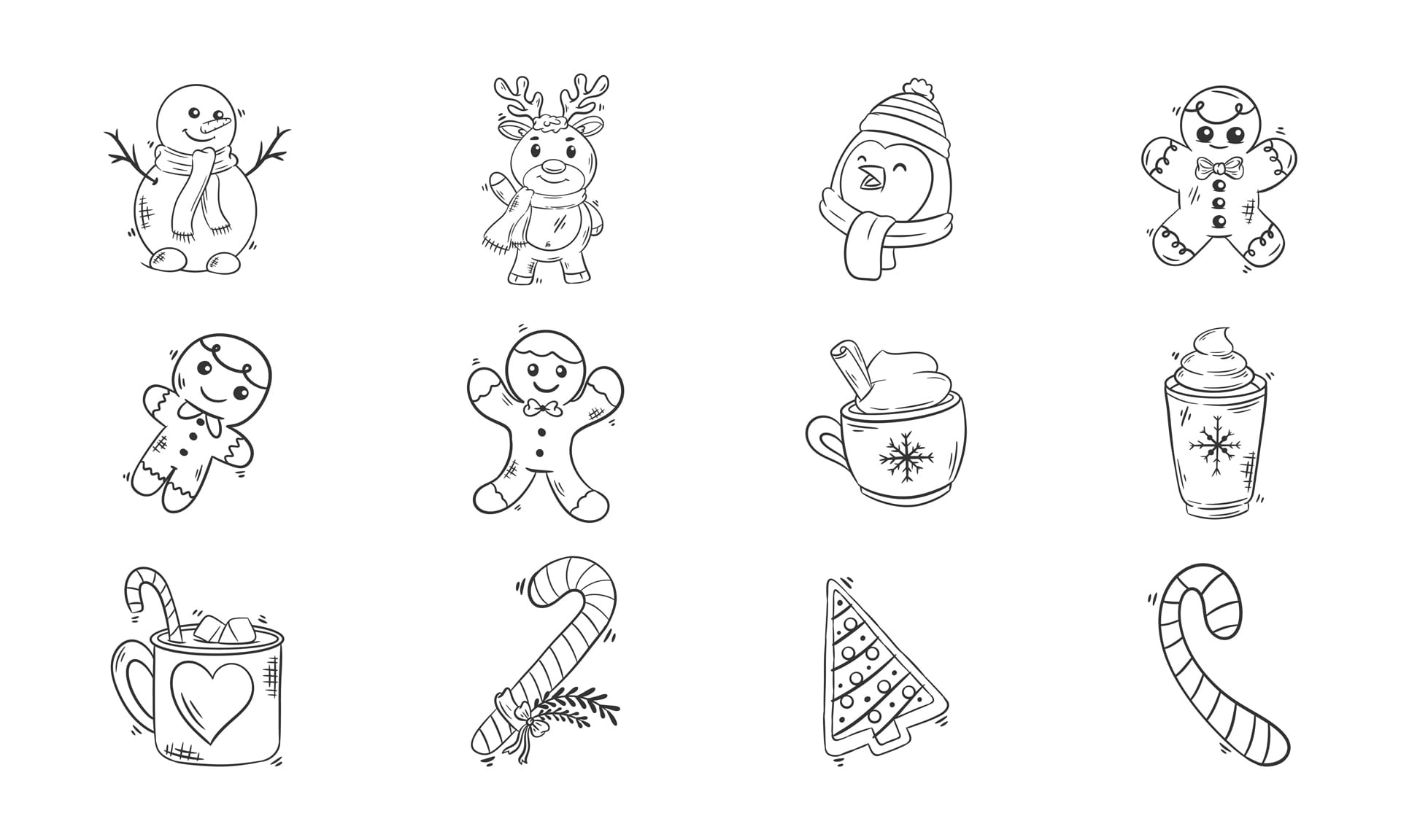 Christmas clipart black and white christmas food hand drawn coloring