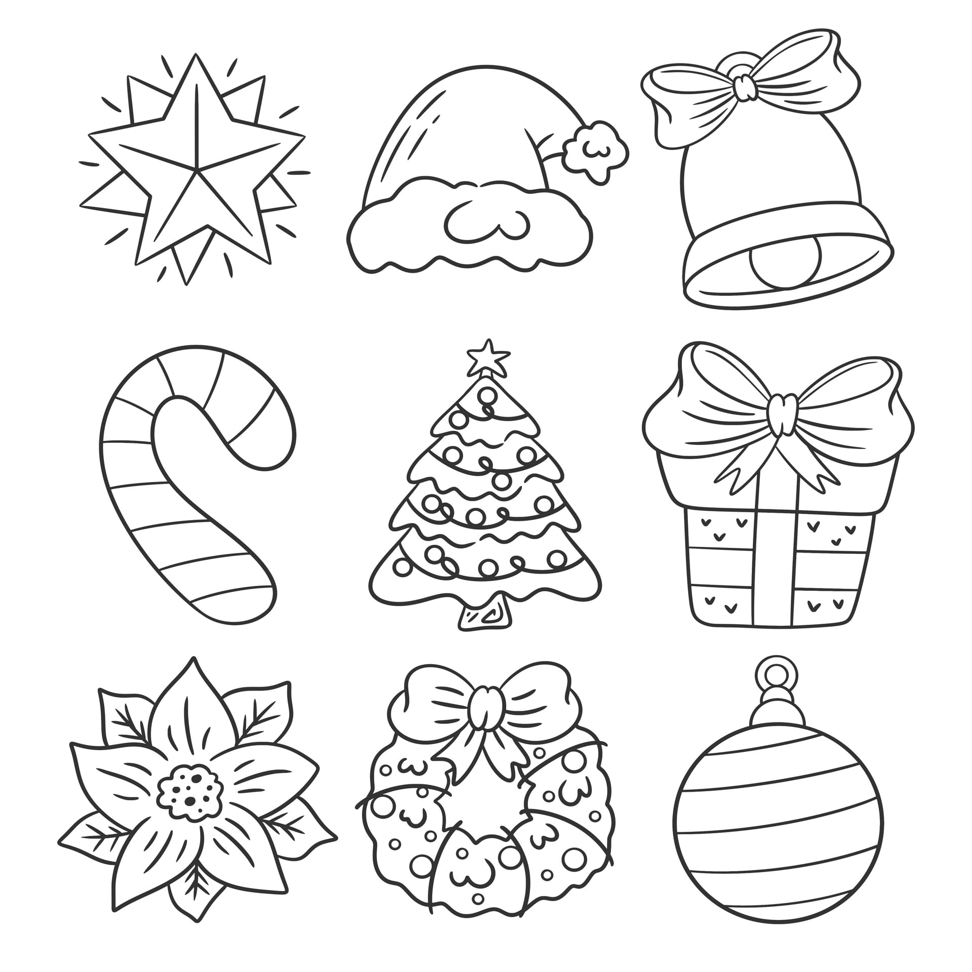 Christmas decoration element set hand drawn coloring