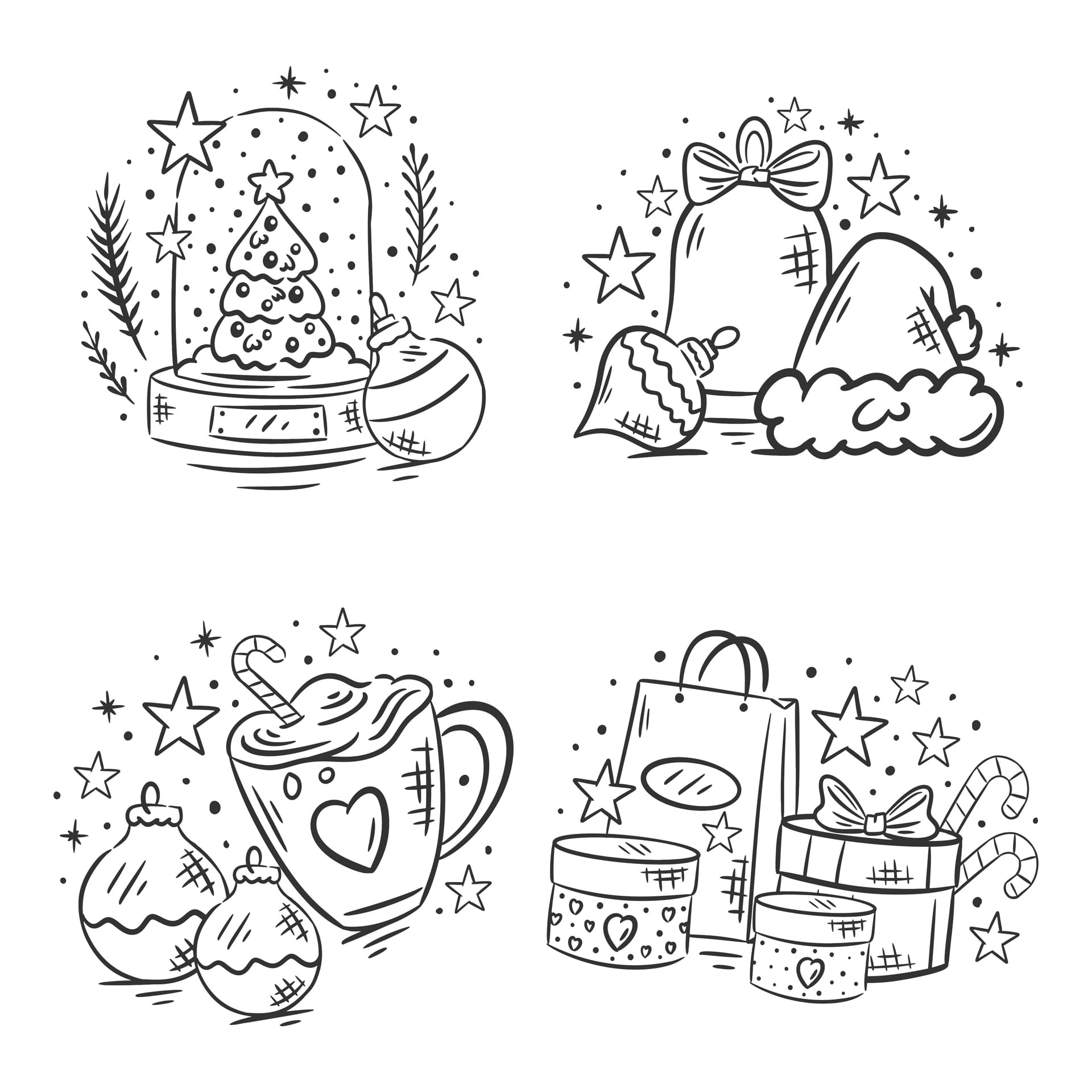 Christmas element collection hand drawn coloring image