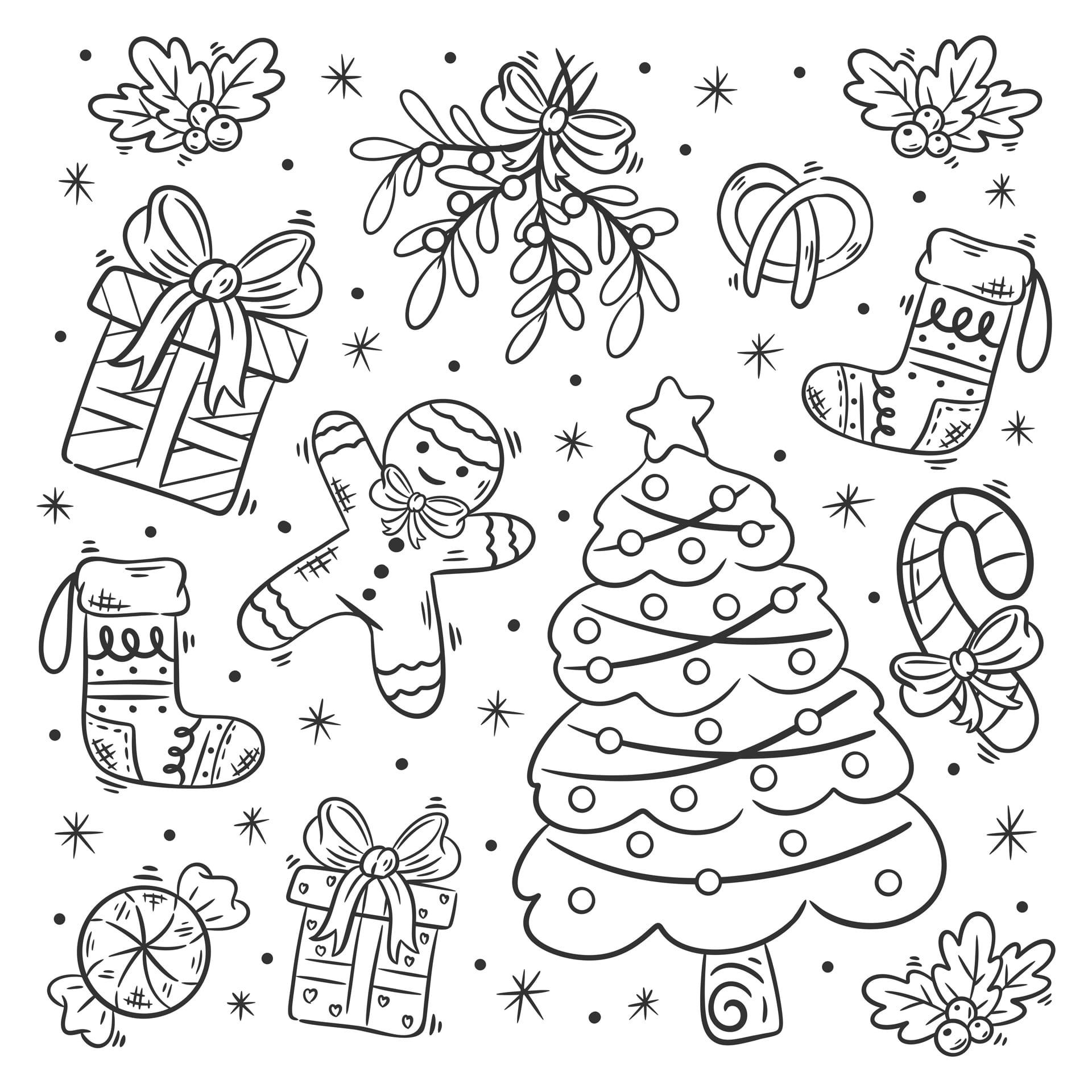 Hand drawn christmas ornament collection coloring