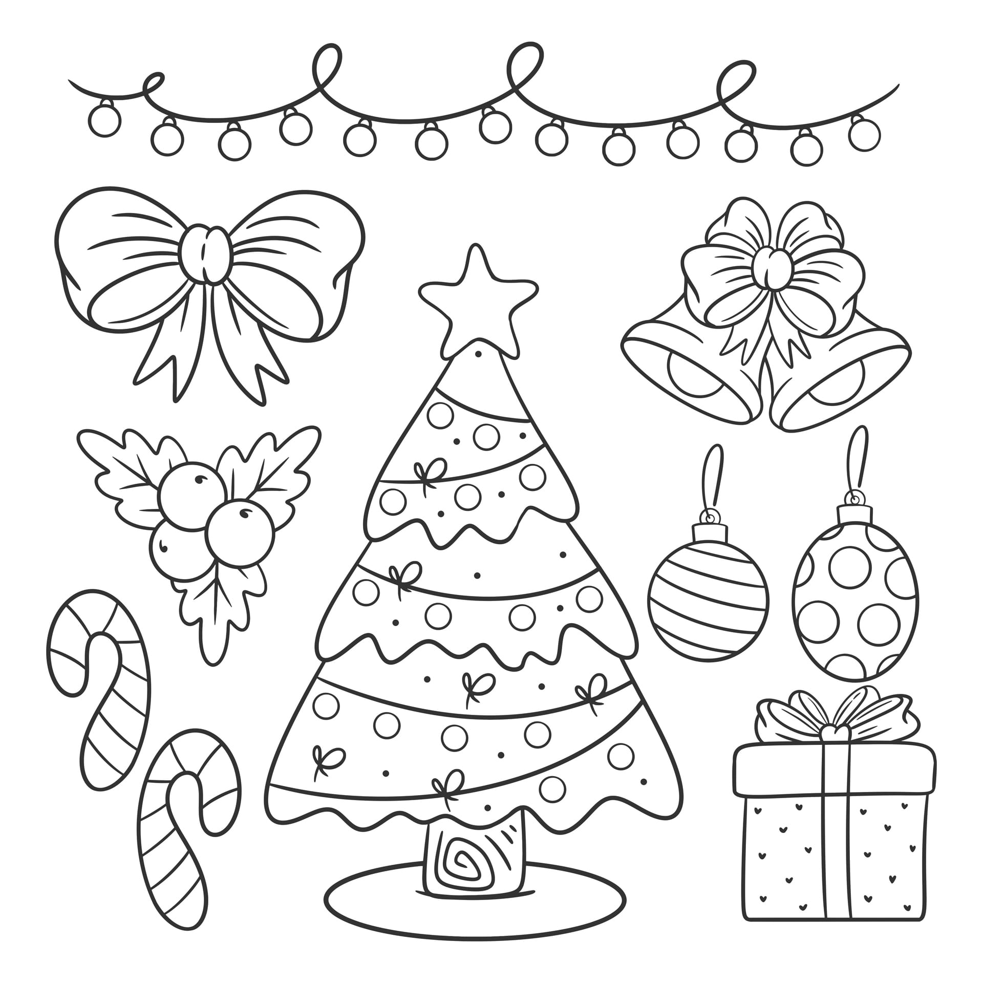 Hand drawn coloring christmas decoration element collection