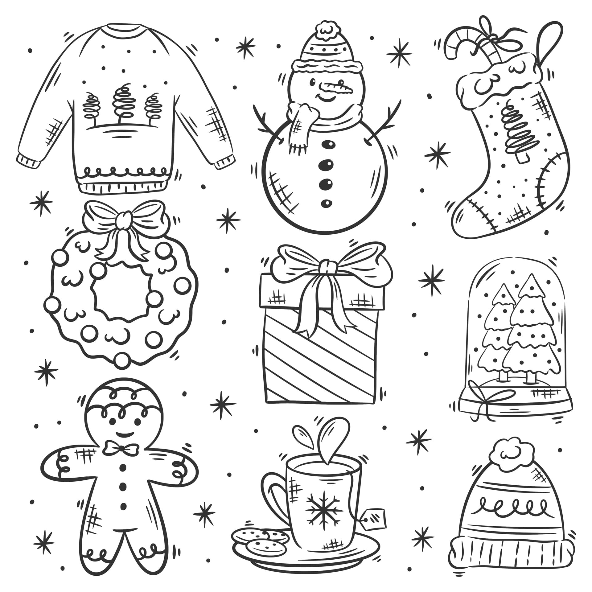 Set christmas design elements hand drawn